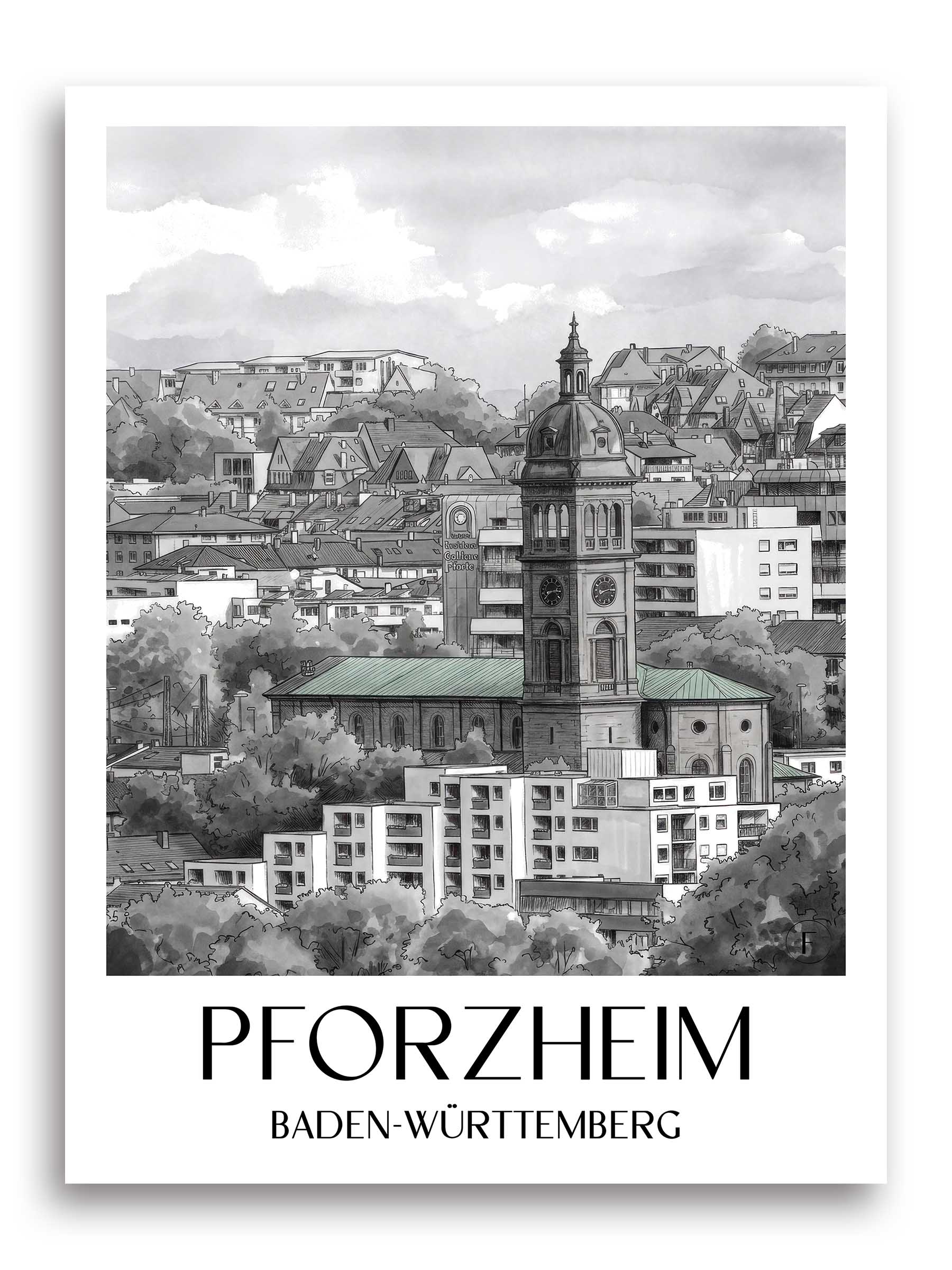 pforzheim-baden-württemberg-deutschland-poster-aquarell-schwarz-weiss