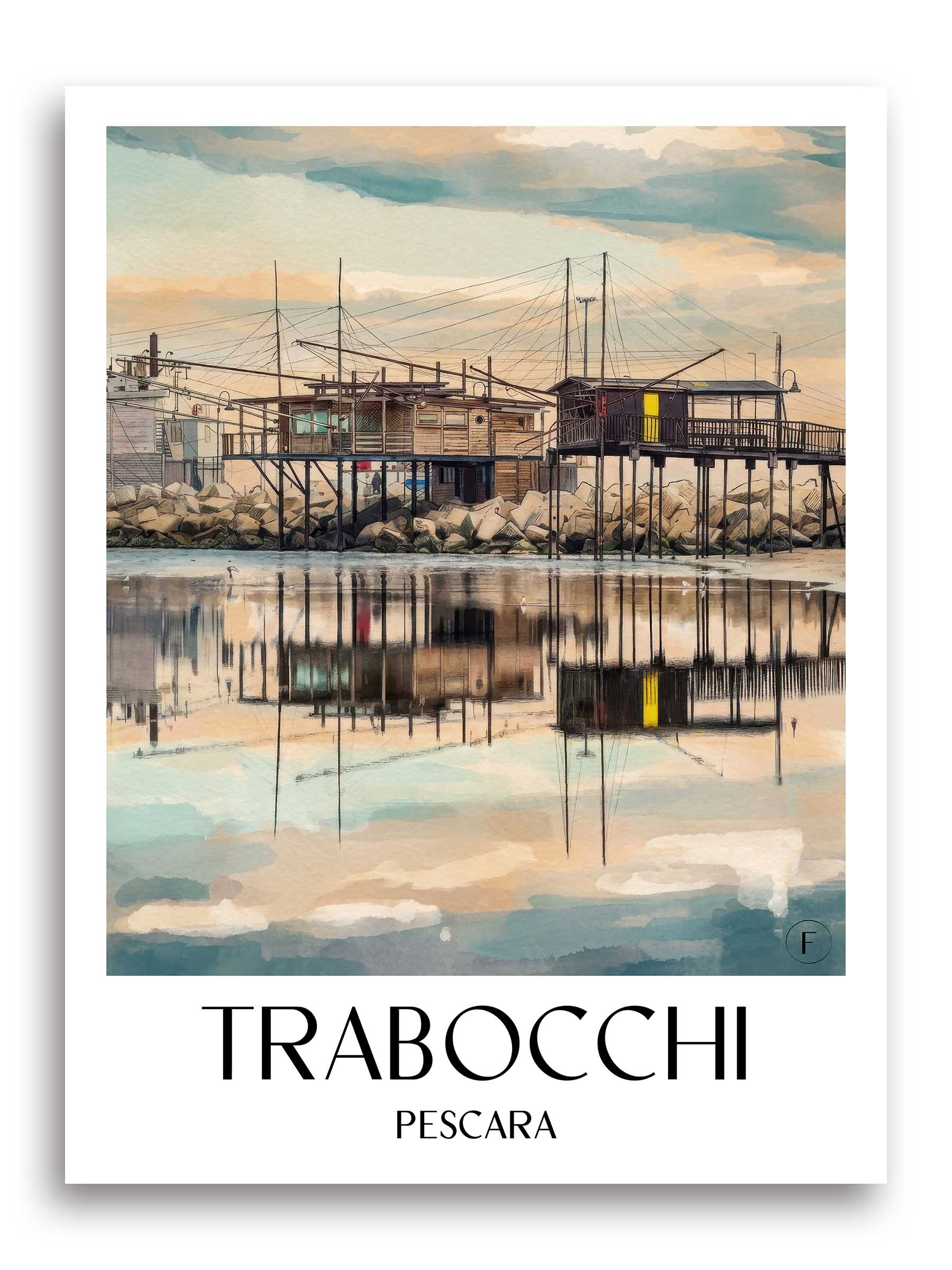 Trabocchi Poster - Pescara - Italien Kunstdruck - Aquarell von A4 bis A1