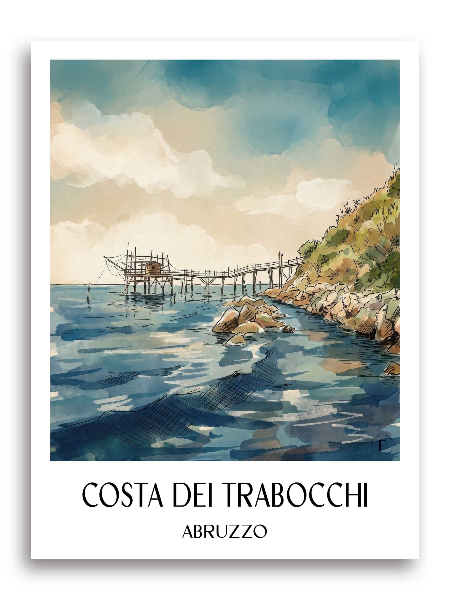 Costa dei Trabocchi Poster - Abruzzen - Italien Kunstdruck - Aquarell von A4 bis A1