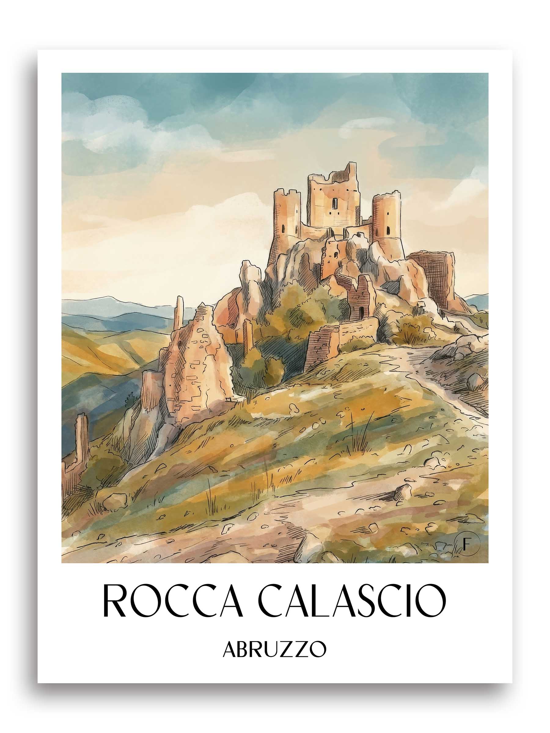 Rocca Calascio Poster - Abruzzen - Italien Kunstdruck - Aquarell von A4 bis A1