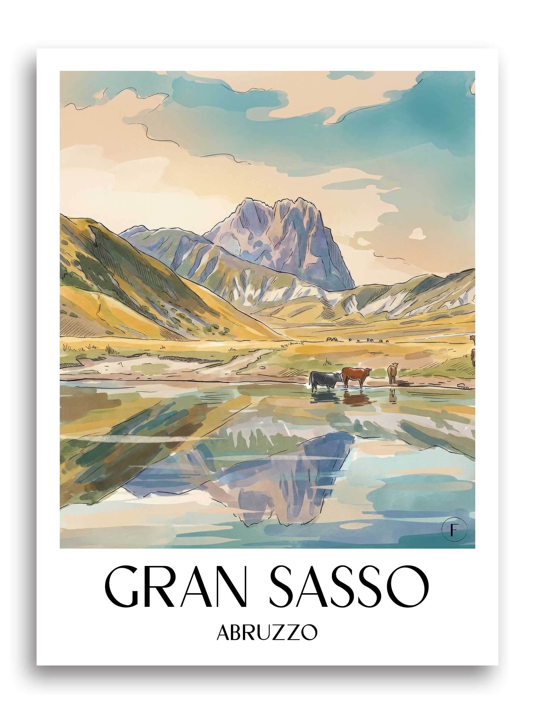 Gran Sasso Poster - Abruzzen - Italien Kunstdruck - Aquarell von A4 bis A1