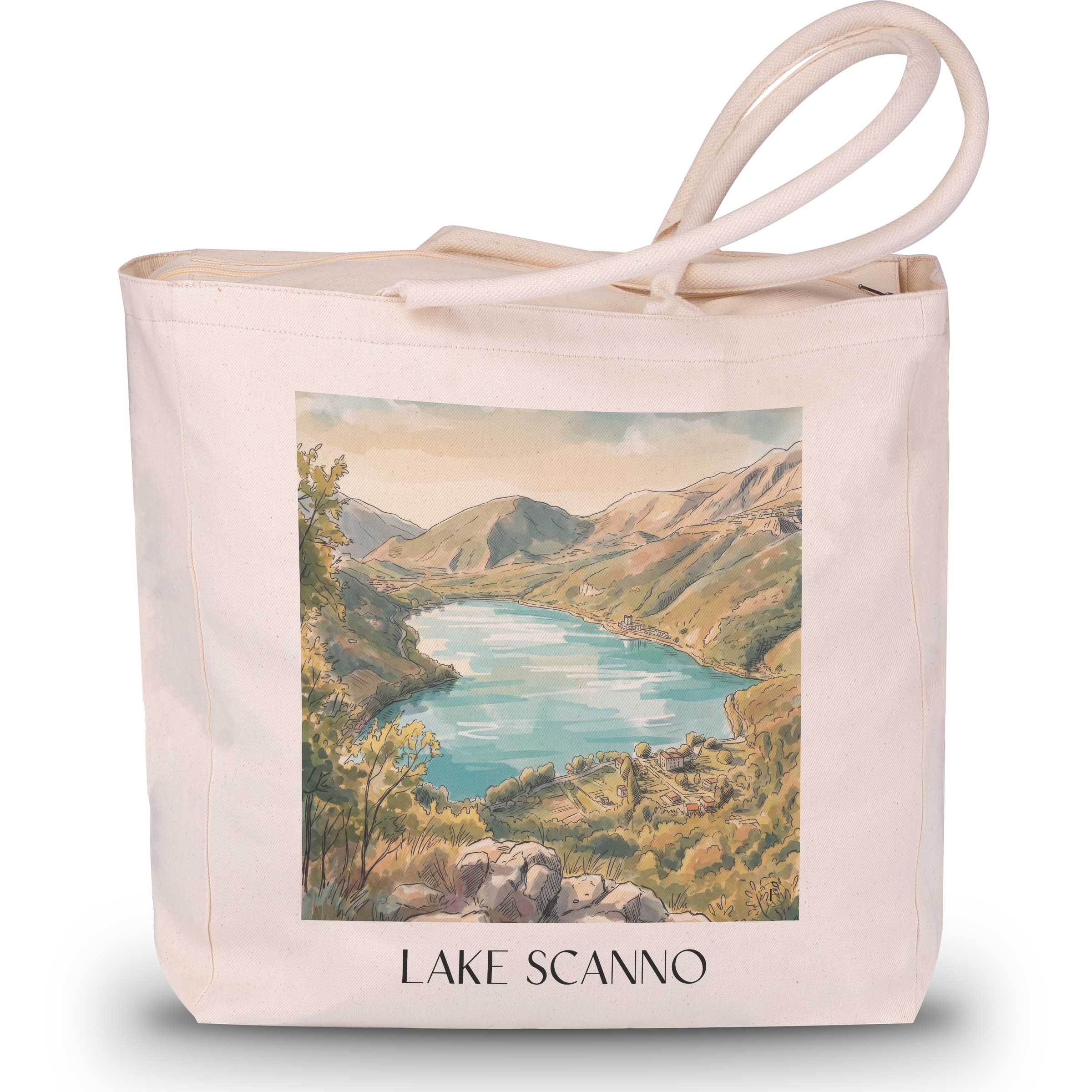 Lago di Scanno Shopping Tasche - Abruzzen - Italien Tote Bag - Einkaufstasche im Aquarell Stil