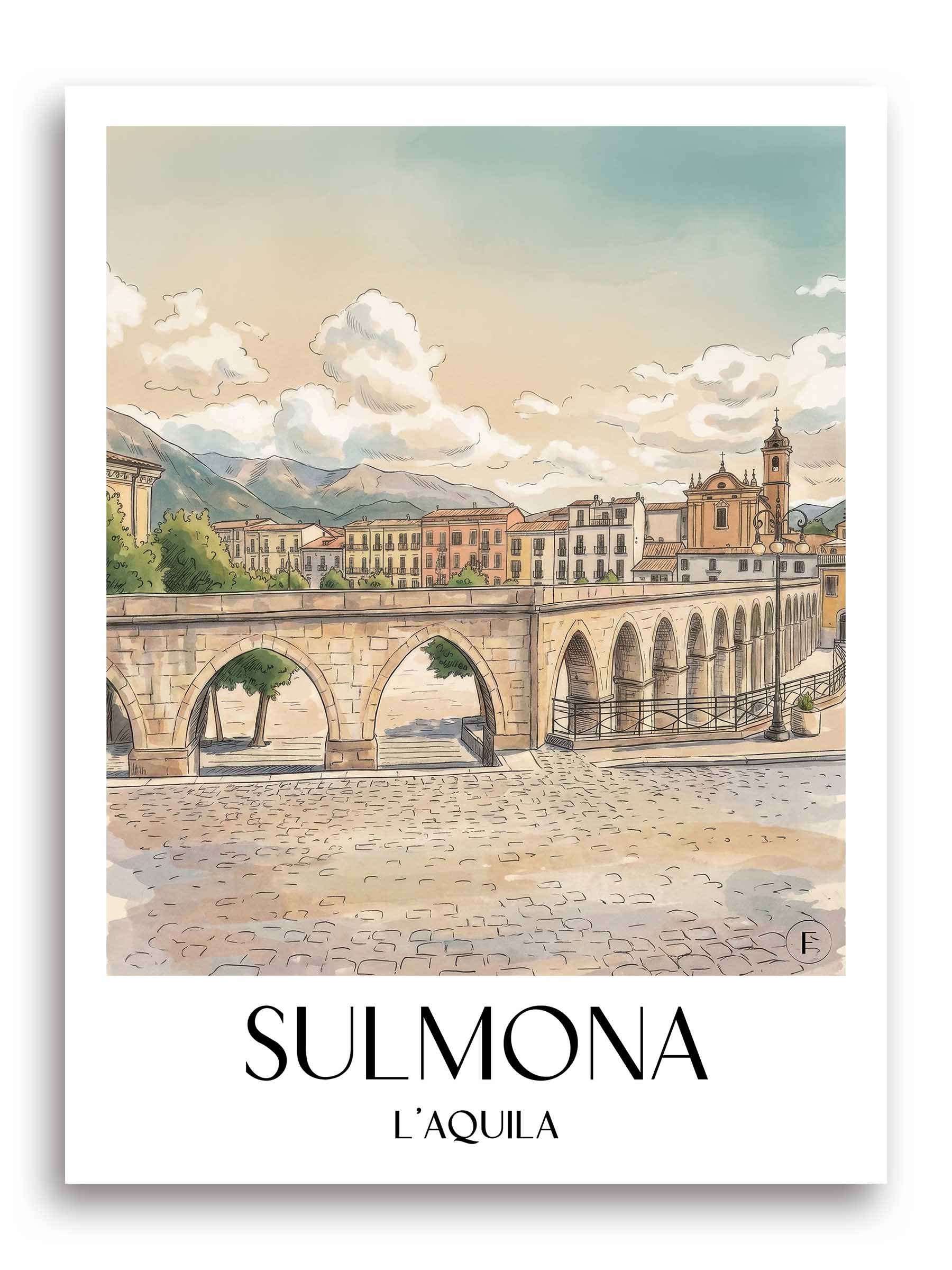 Sulmona Poster - L´Aquila - Italien Kunstdruck - Aquarell von A4 bis A1