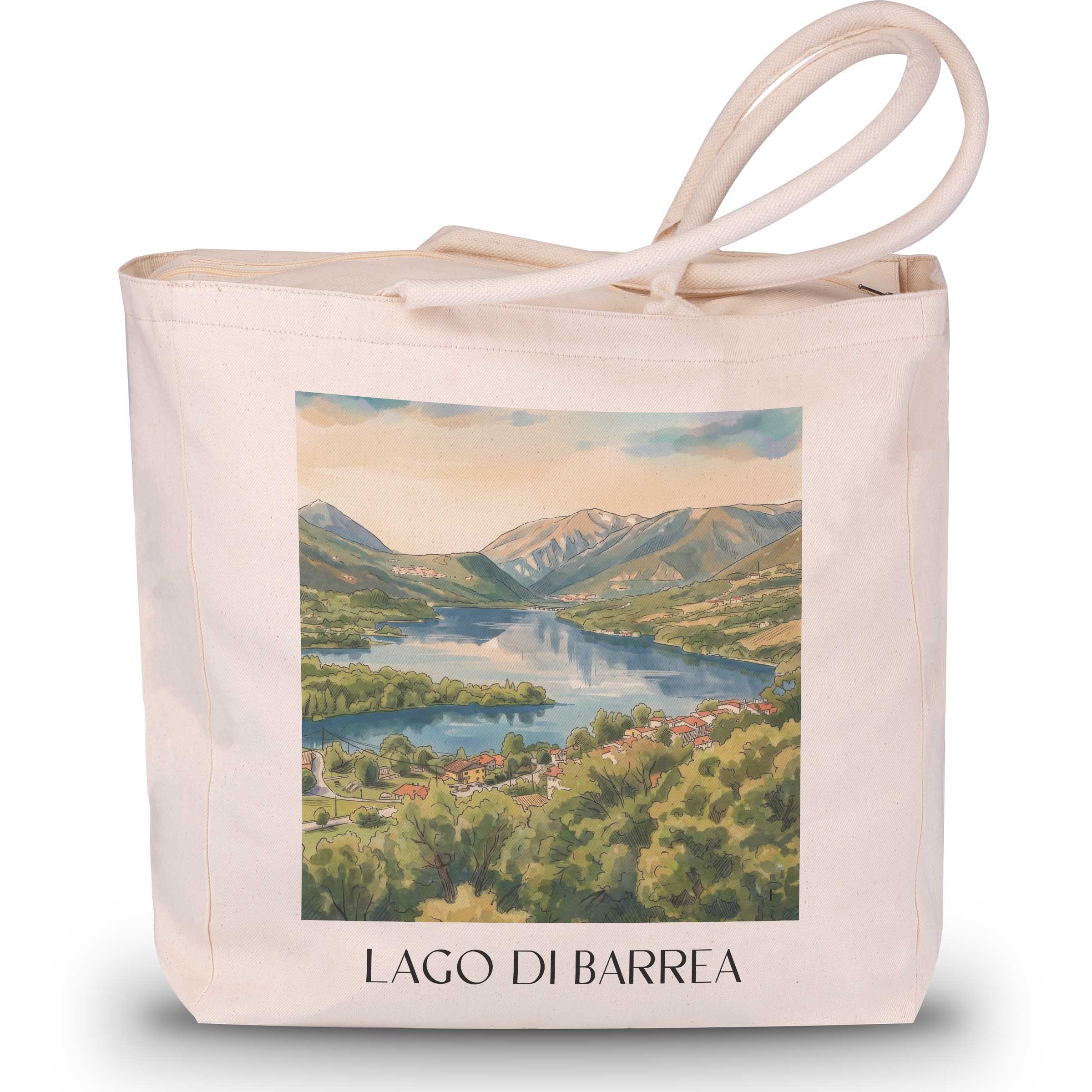 Lago di Barrea Shopping Tasche - L´Aquila - Italien Tote Bag - Einkaufstasche im Aquarell Stil