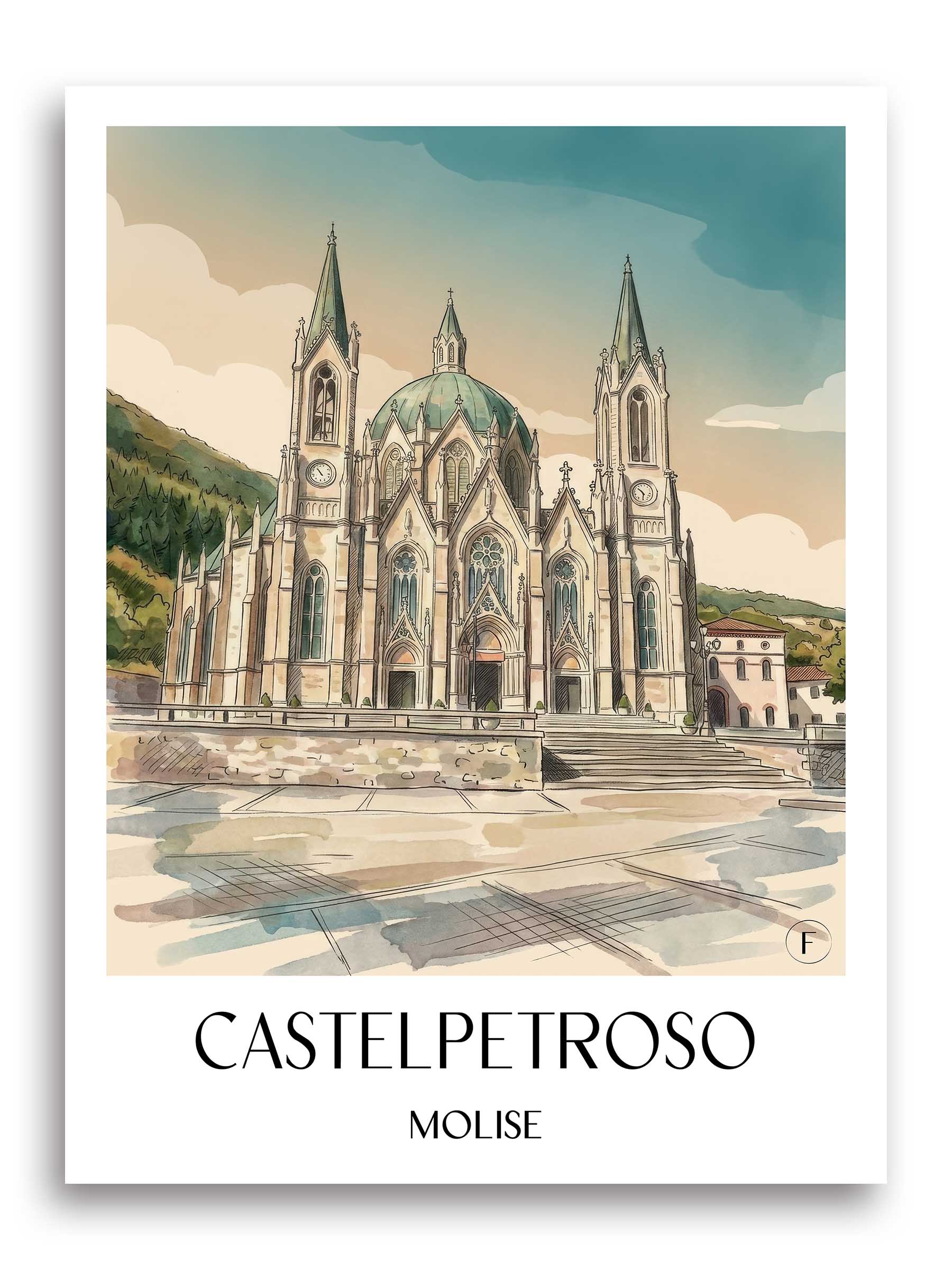 Castelpetroso Poster - Molise - Italien Kunstdruck - Aquarell von A4 bis A1