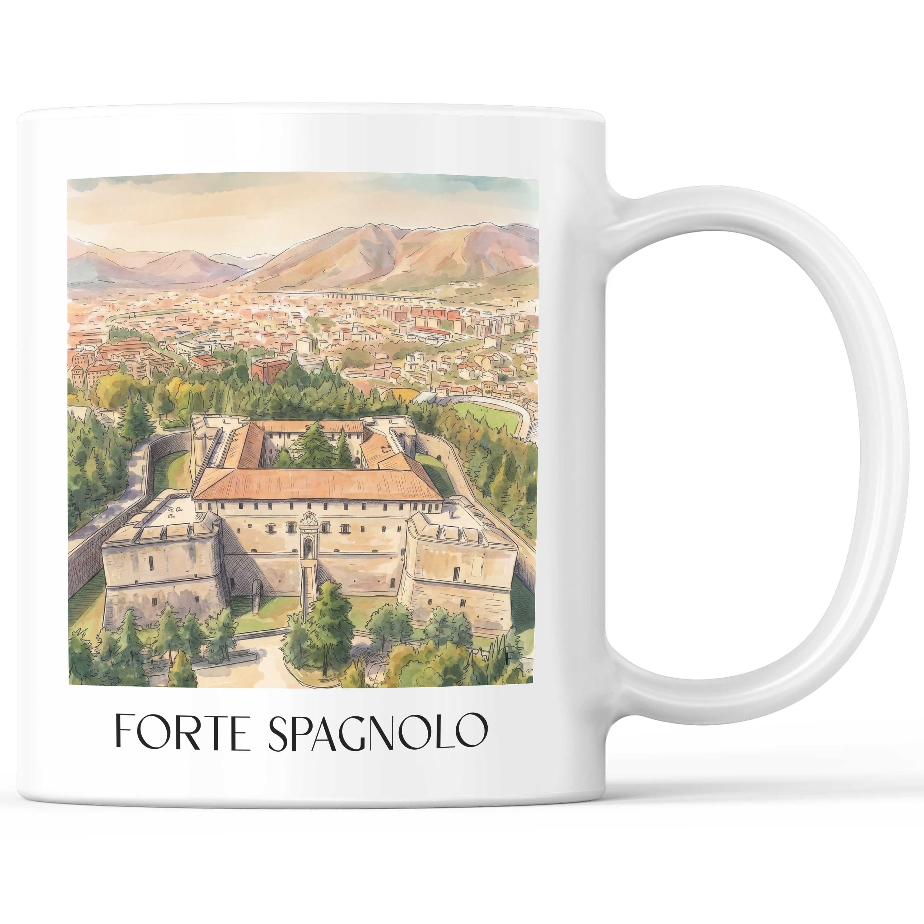 forte-spagnolo-l´aquila-italien-kaffeebecher-aquarell