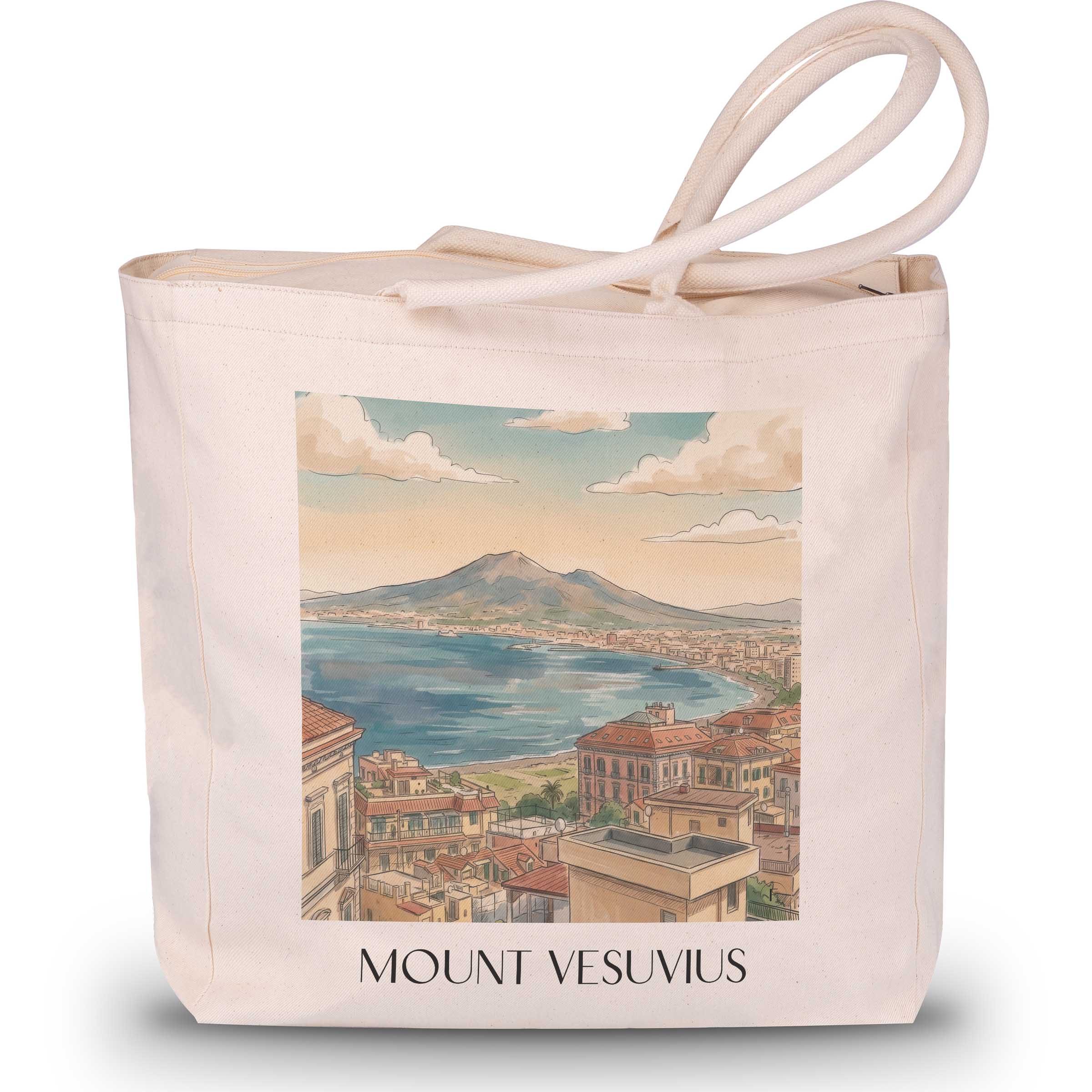 Vulkan Vesuv Shopping Tasche - Kampanien - Italien Tote Bag - Einkaufstasche im Aquarell Stil