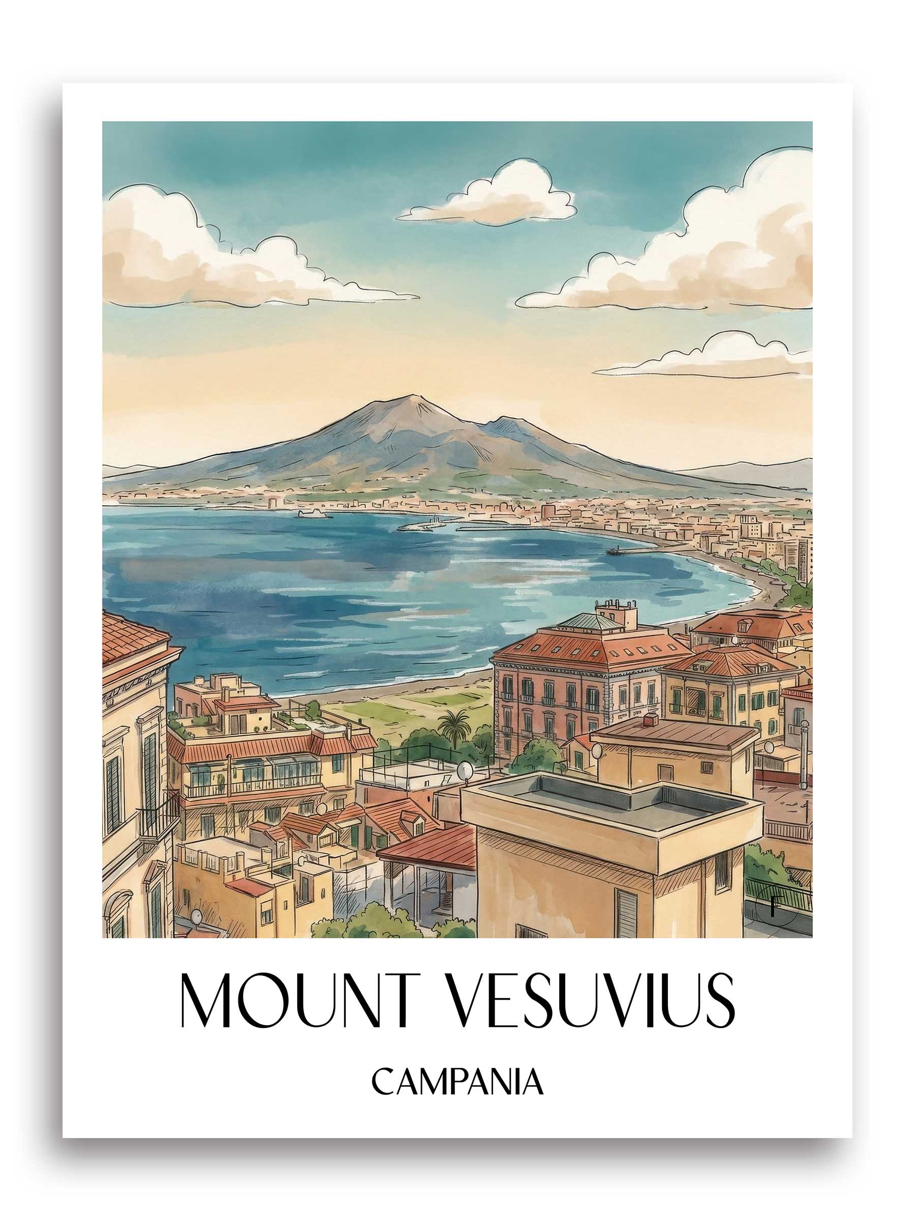 Vulkan Vesuv Poster - Kampanien - Italien Kunstdruck - Aquarell von A4 bis A1