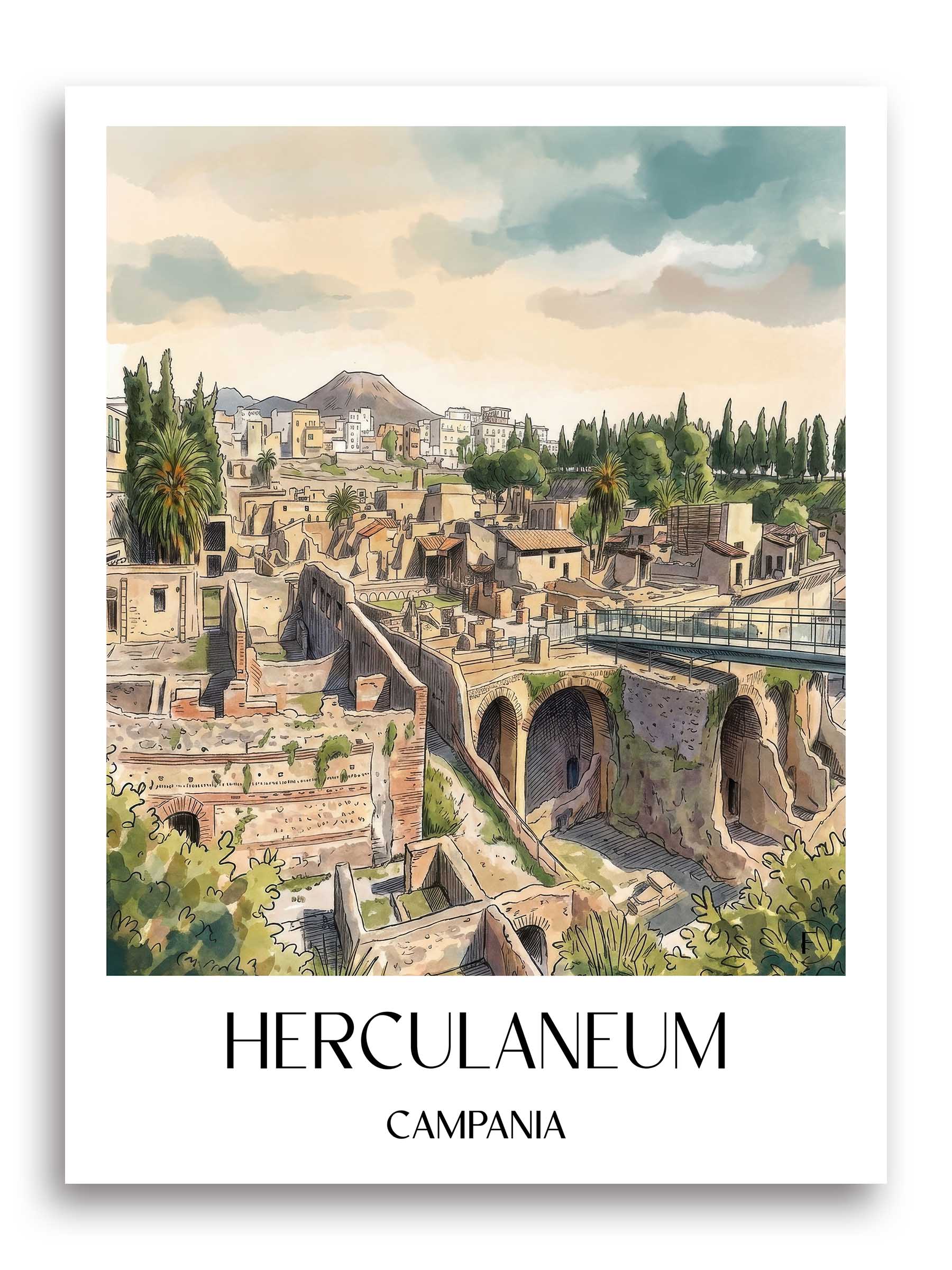 Herculaneum Poster - Kampanien - Italien Kunstdruck - Aquarell von A4 bis A1