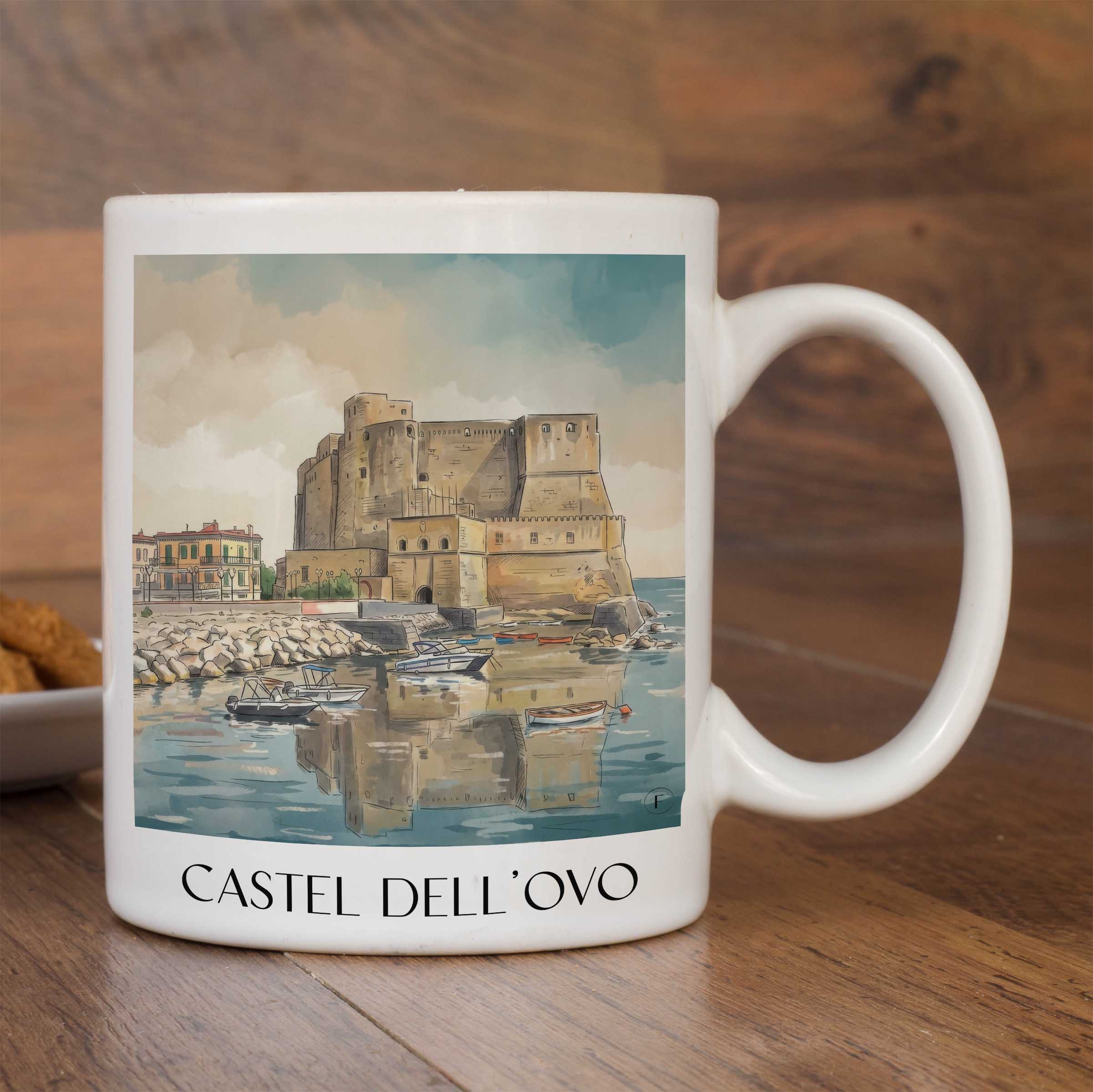 castel-dell´ovo-neapel-italien-kaffeebecher-aquarell