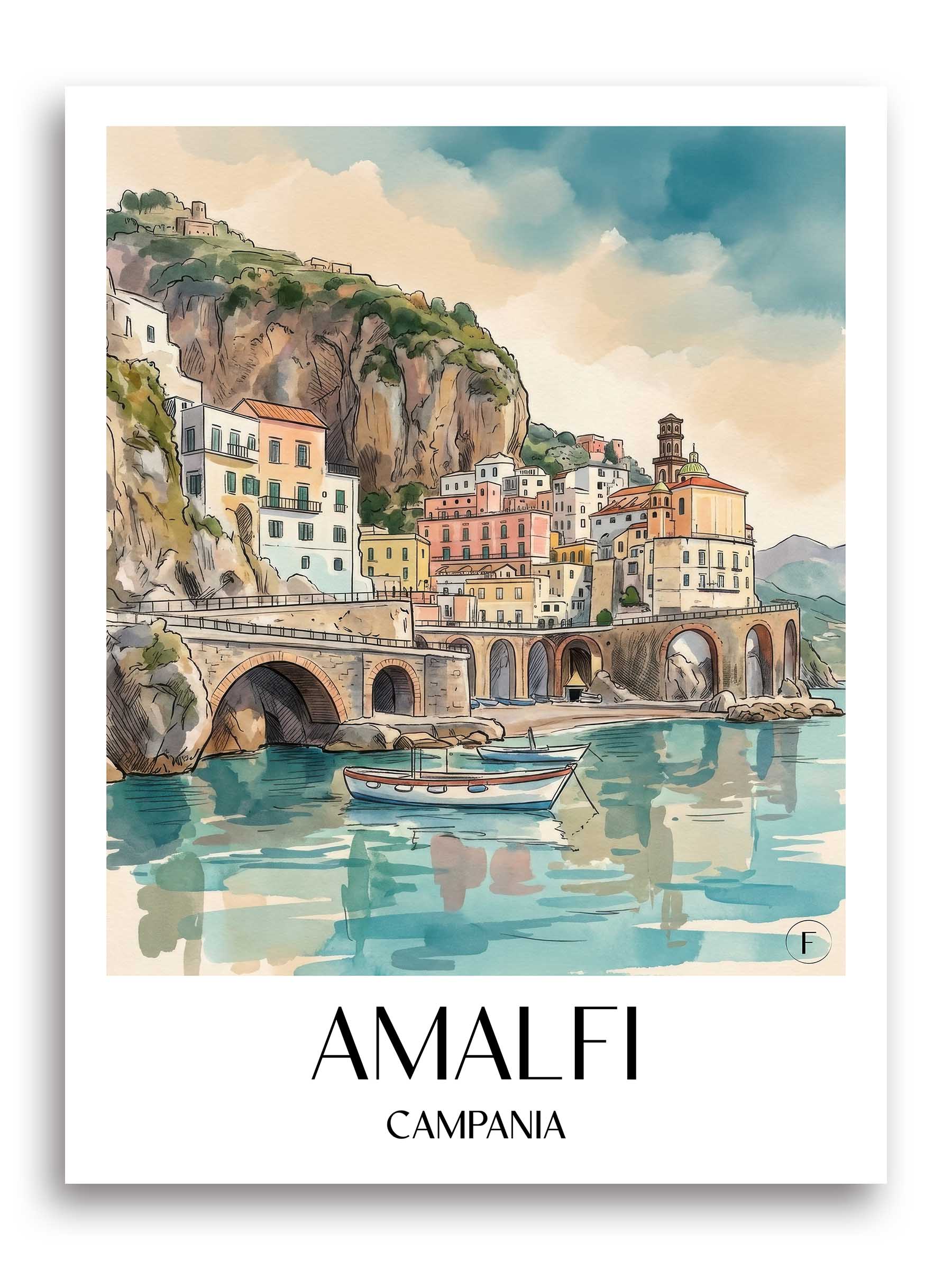 Amalfi Poster - Kampanien - Italien Kunstdruck - Aquarell von A4 bis A1