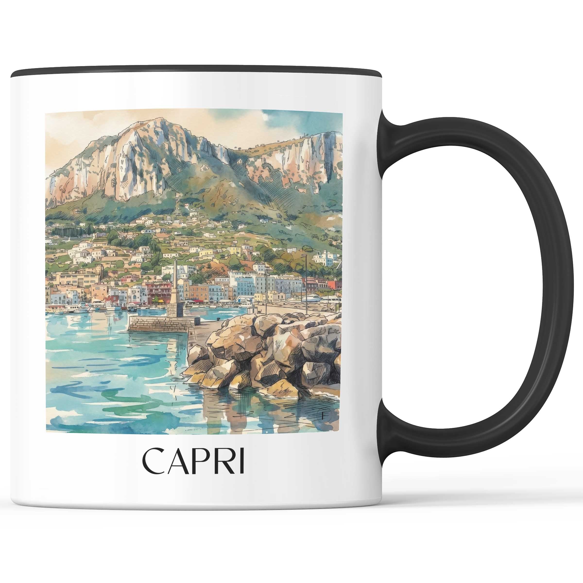 Capri Kaffeebecher - Kampanien - Italien Becher - Kaffeetasse im Aquarell Stil