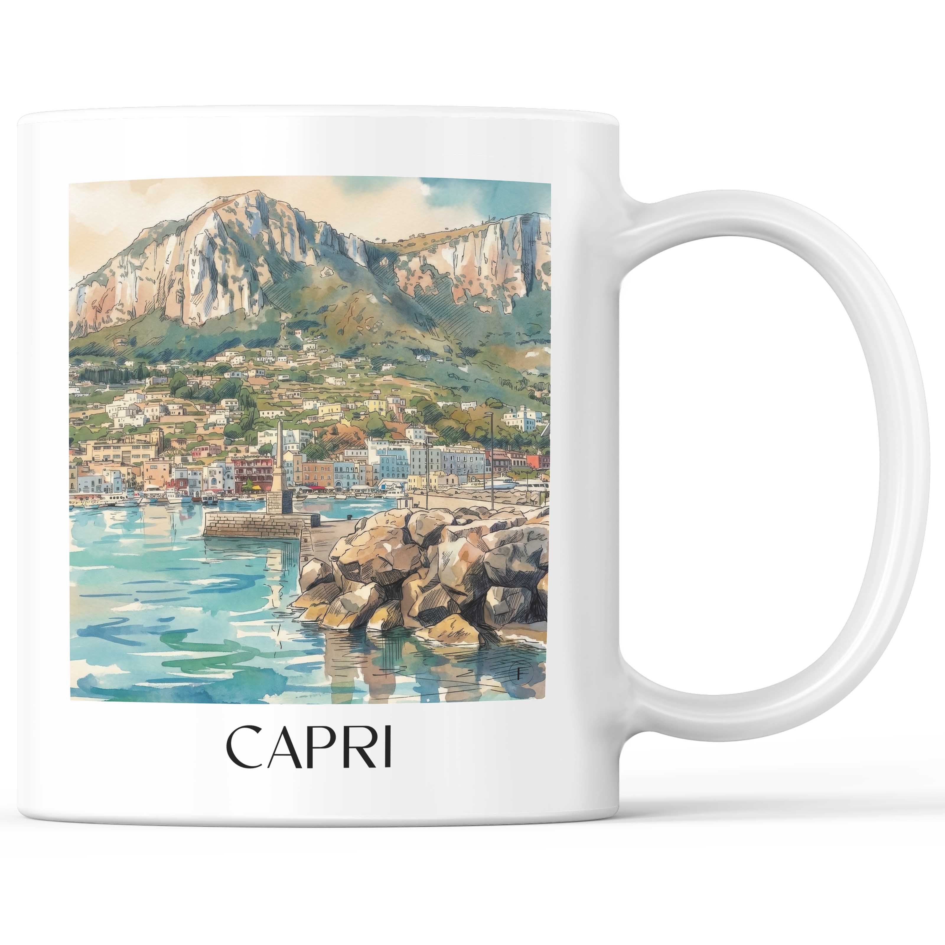 Capri Kaffeebecher - Kampanien - Italien Becher - Kaffeetasse im Aquarell Stil