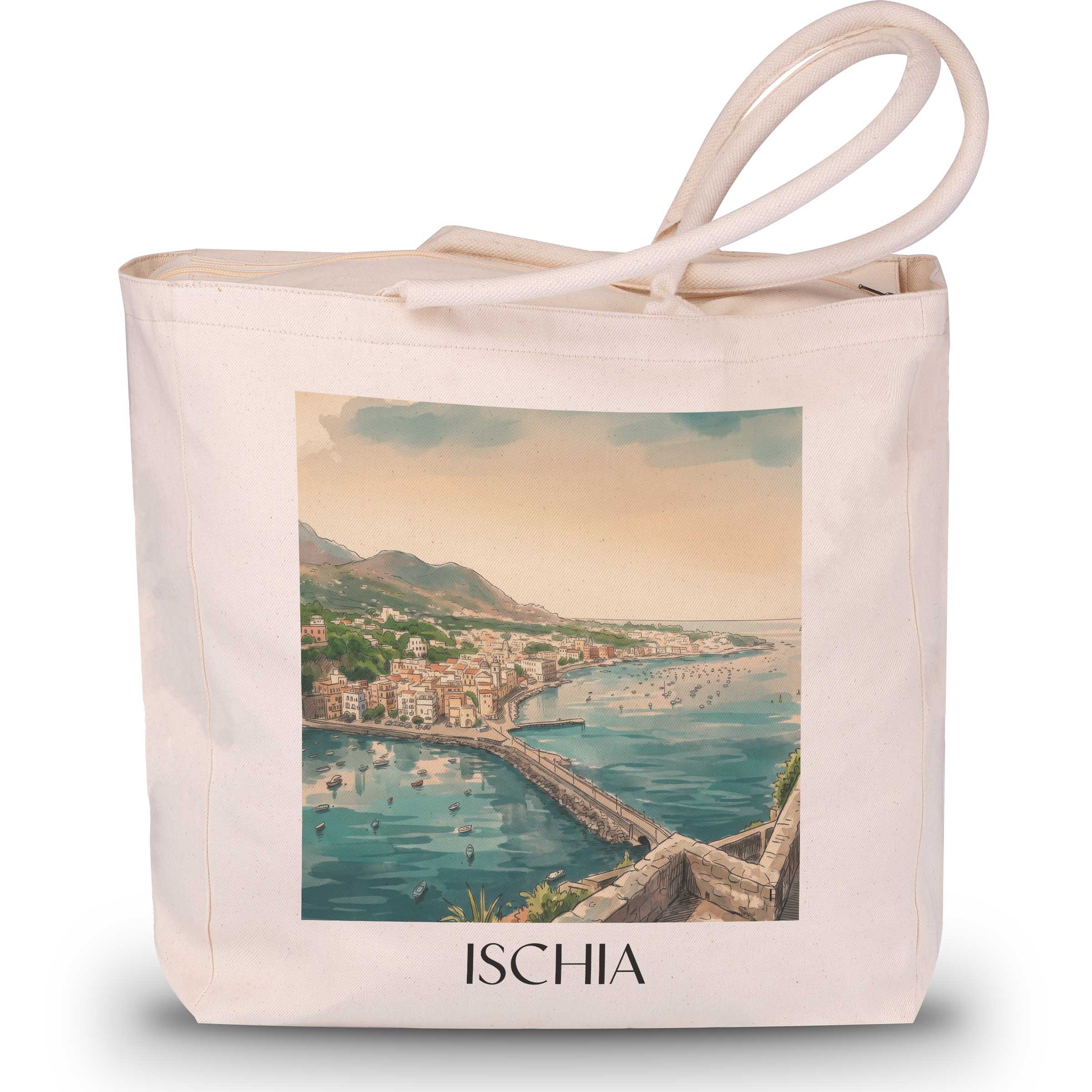 Ischia Shopping Tasche - Kampanien - Italien Tote Bag - Einkaufstasche im Aquarell Stil