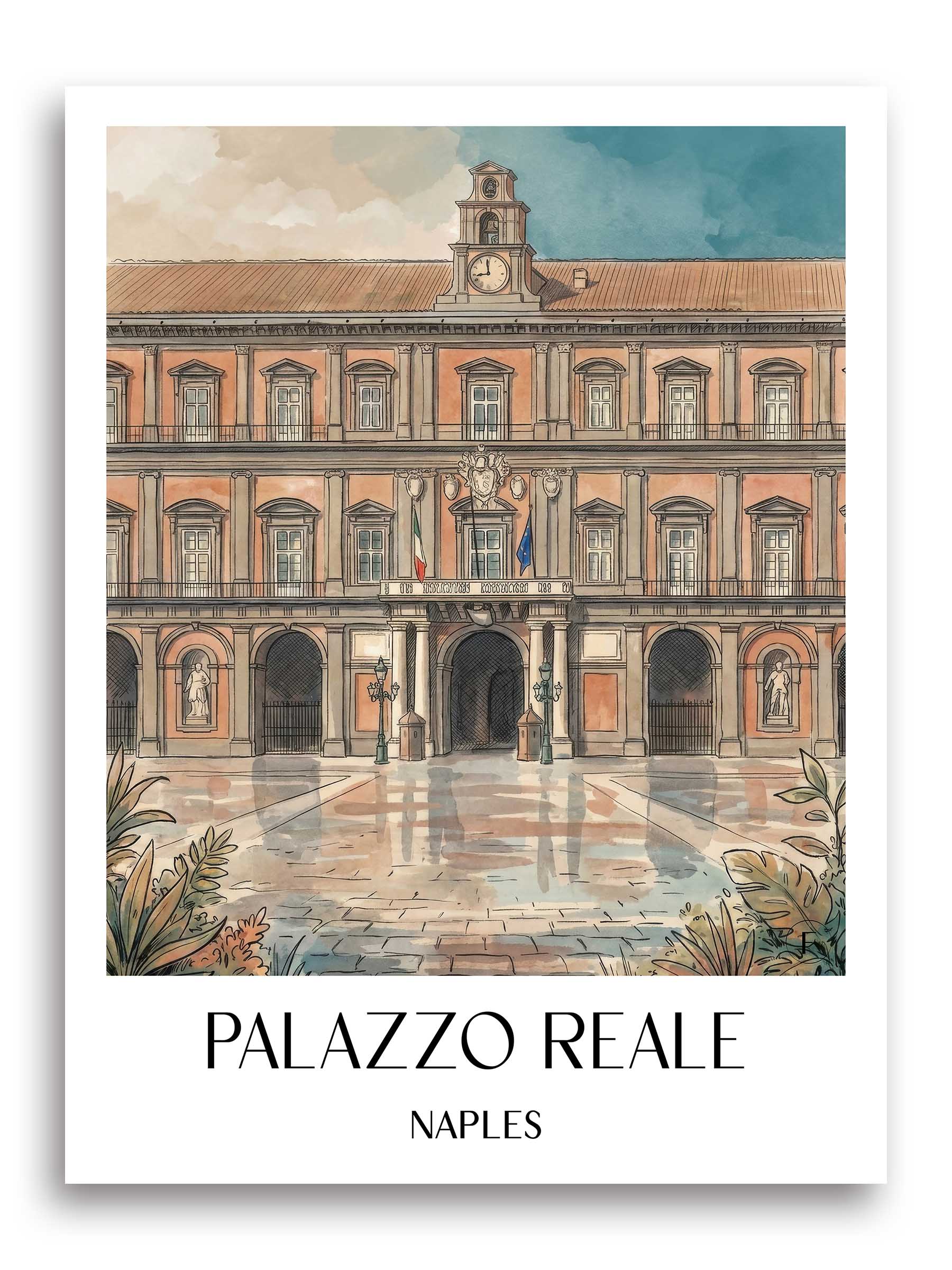 Palazzo reale Poster - Neapel - Italien Kunstdruck - Aquarell von A4 bis A1