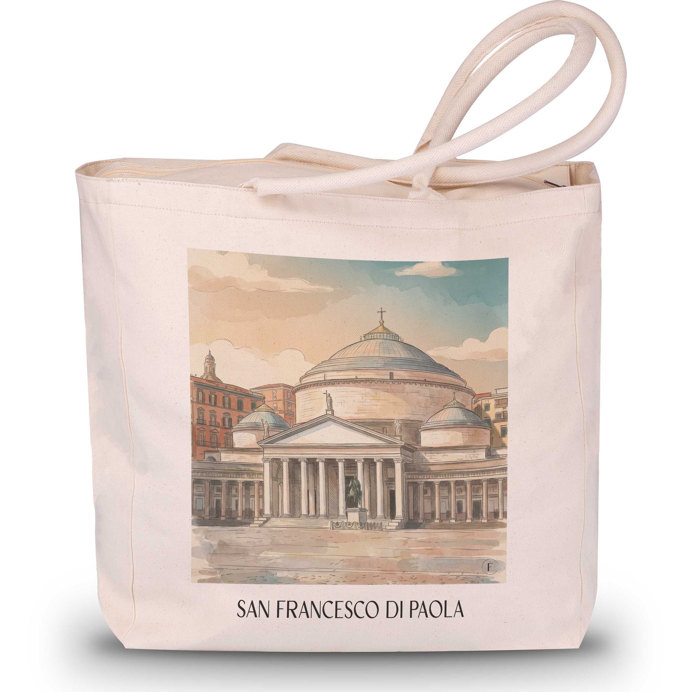 San Francesco di Paola Shopping Tasche - Neapel - Italien Tote Bag - Einkaufstasche im Aquarell Stil