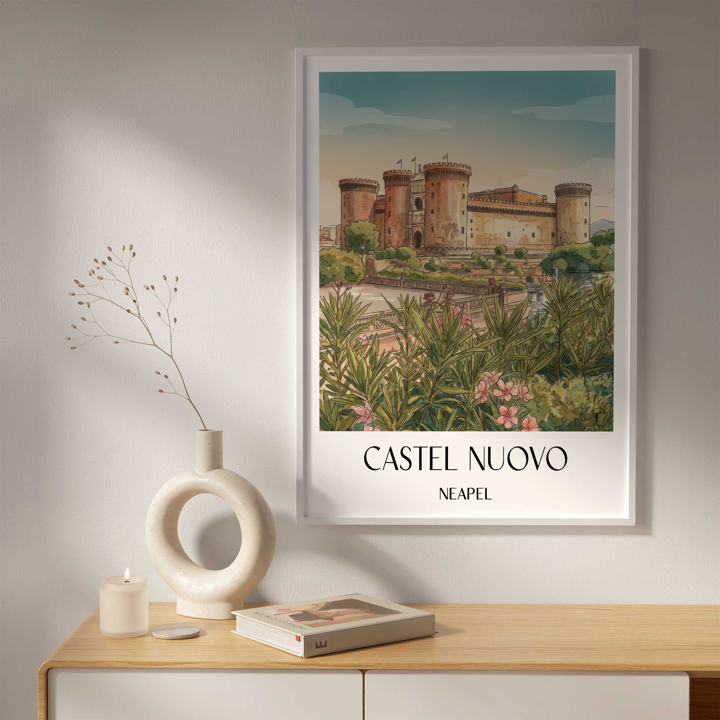castel-nuovo-neapel-italien-poster-aquarell