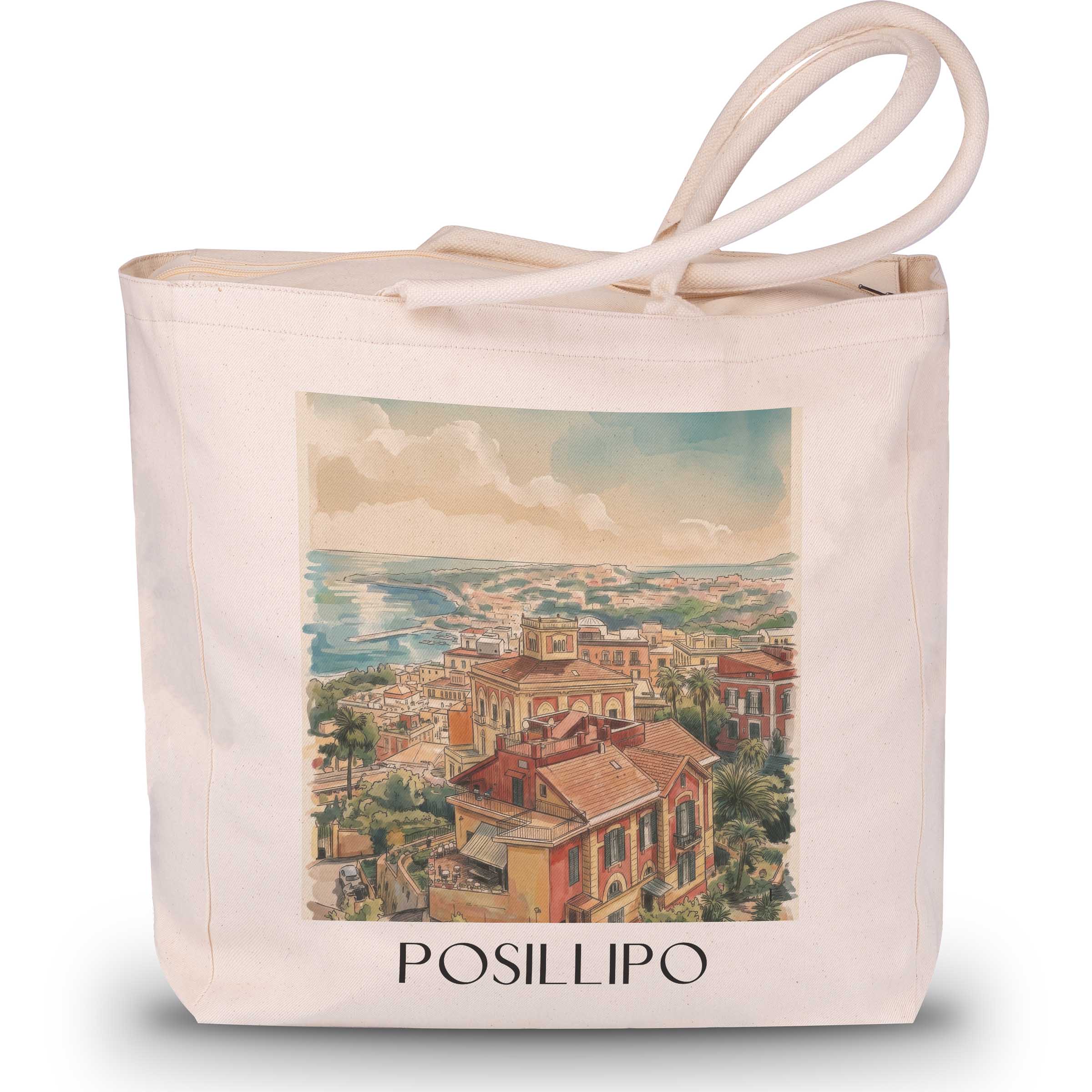 Posillipo Shopping Tasche - Neapel - Italien Tote Bag - Einkaufstasche im Aquarell Stil