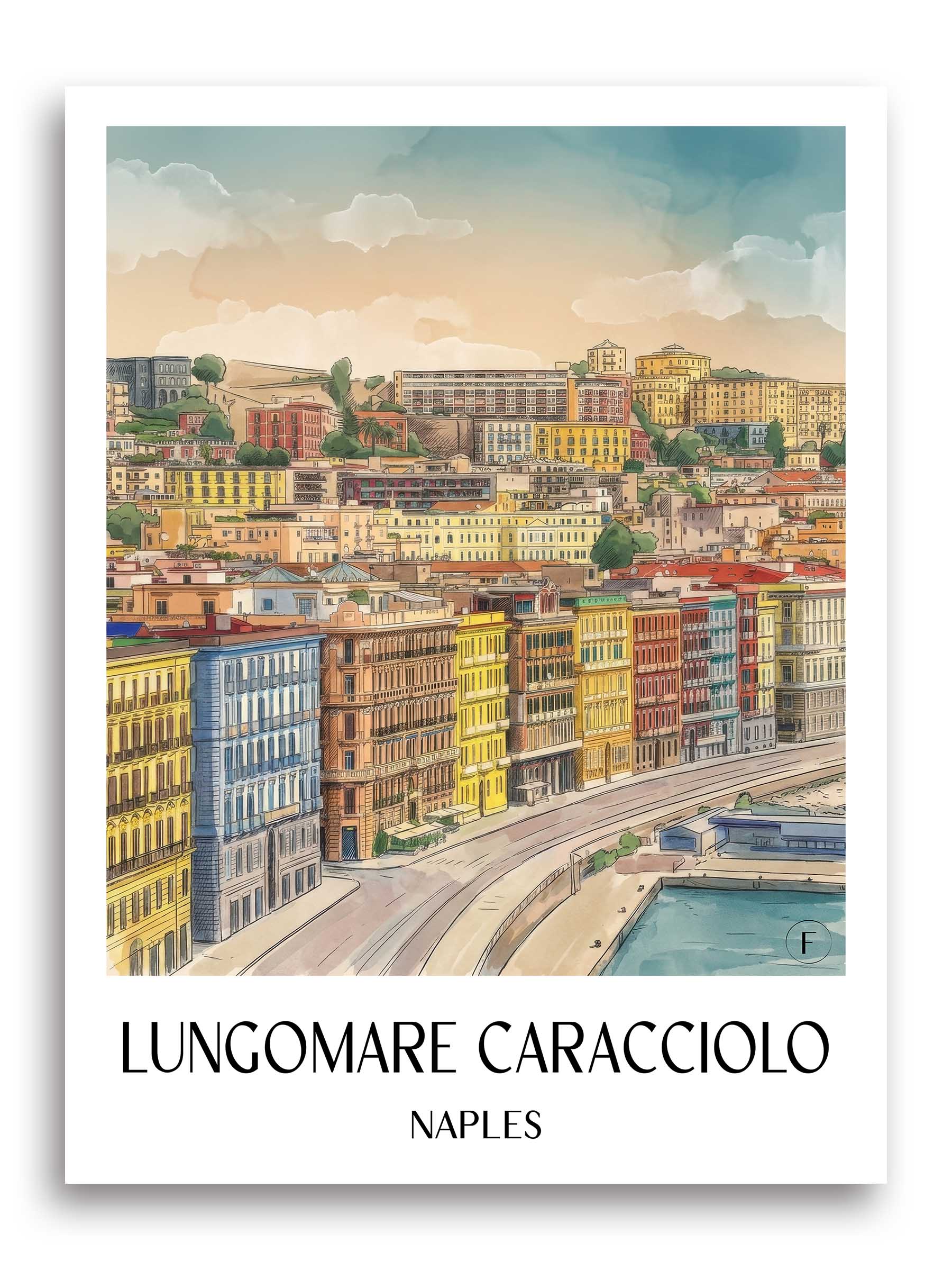 Lungomare Caracciolo Poster - Neapel - Italien Kunstdruck - Aquarell von A4 bis A1