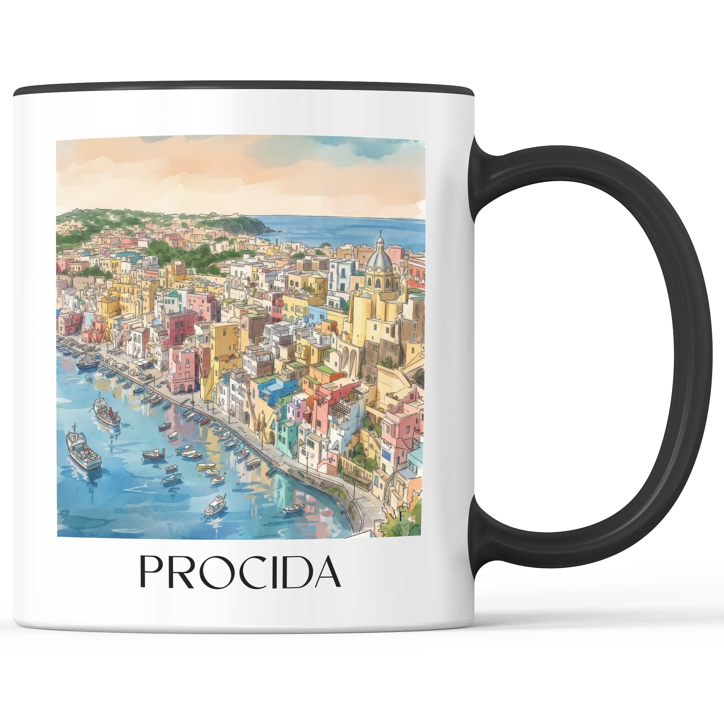 Procida Kaffeebecher - Kampanien - Italien Becher - Kaffeetasse im Aquarell Stil