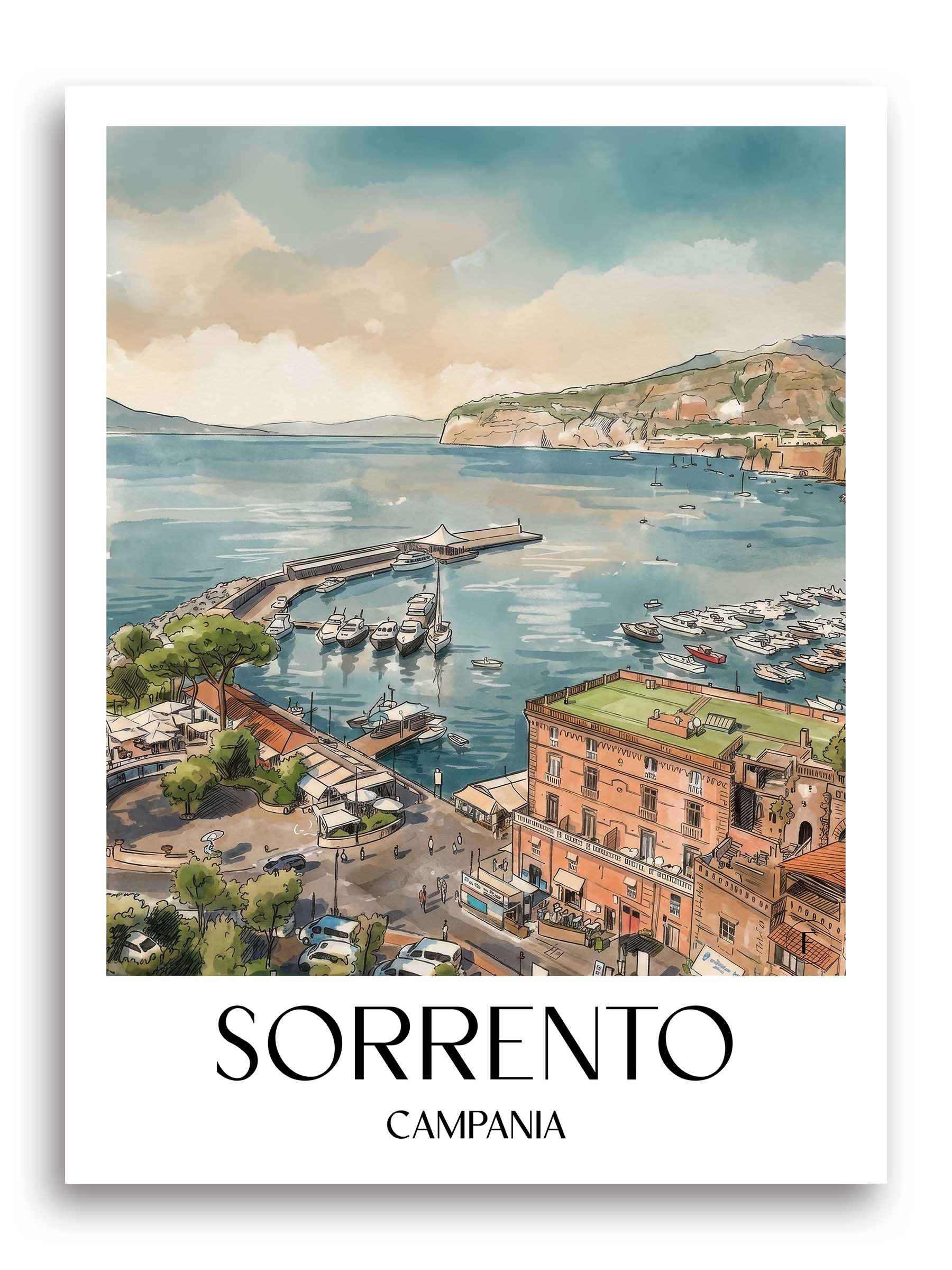 Sorrent Poster - Kampanien - Italien Kunstdruck - Aquarell von A4 bis A1