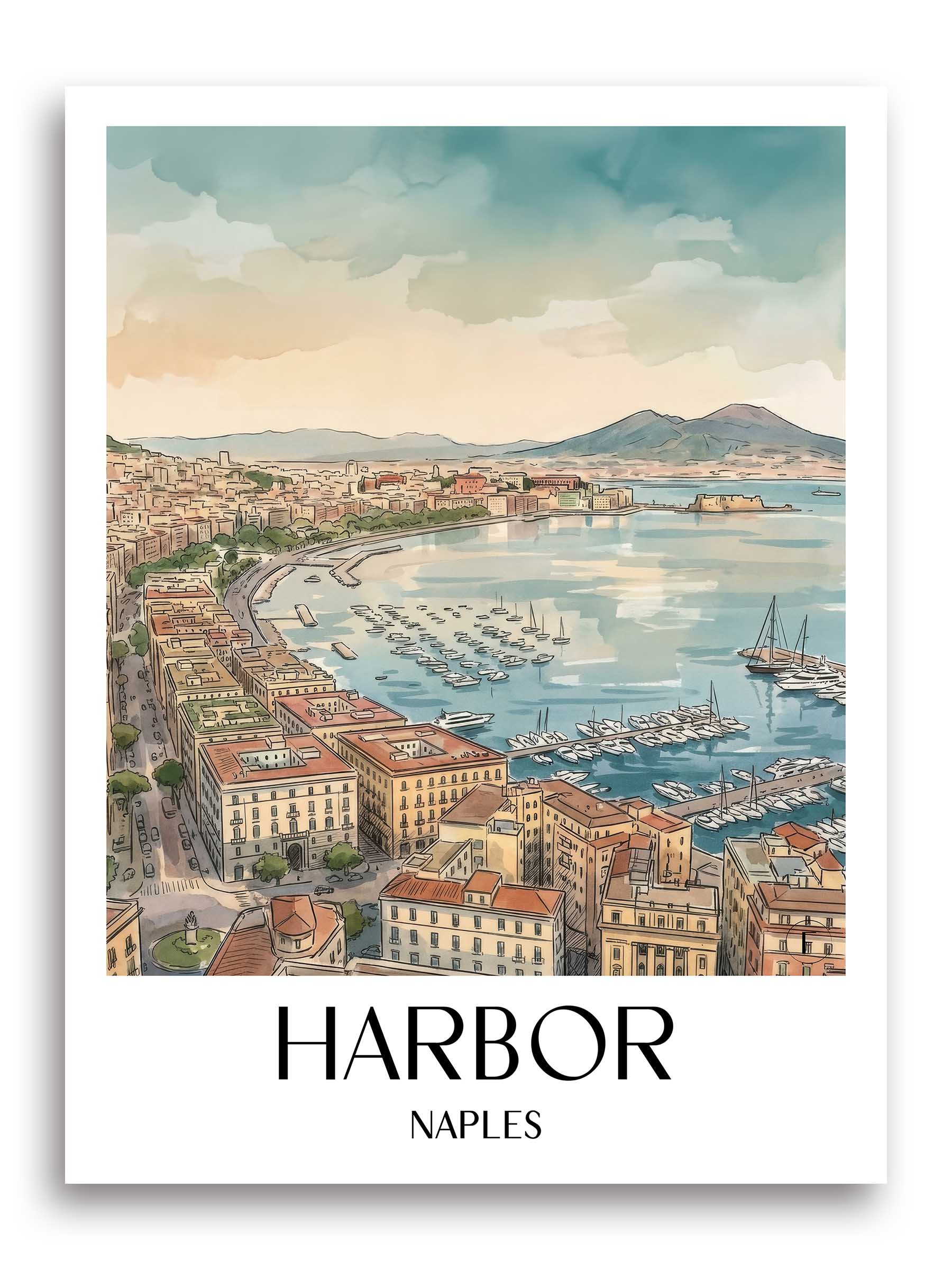 Hafen Poster - Neapel - Italien Kunstdruck - Aquarell von A4 bis A1