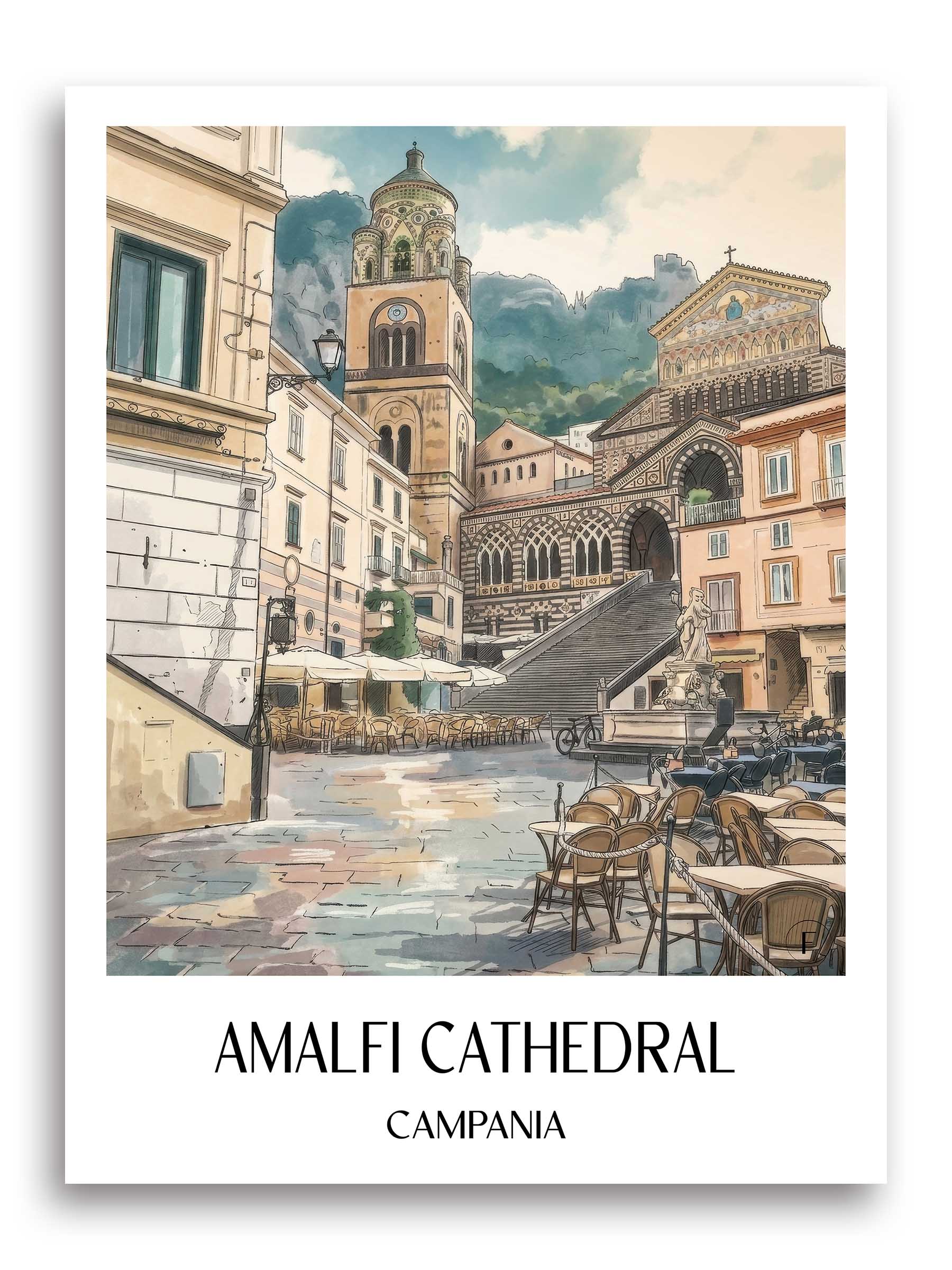 Dom von Amalfi Poster - Kampanien - Italien Kunstdruck - Aquarell von A4 bis A1