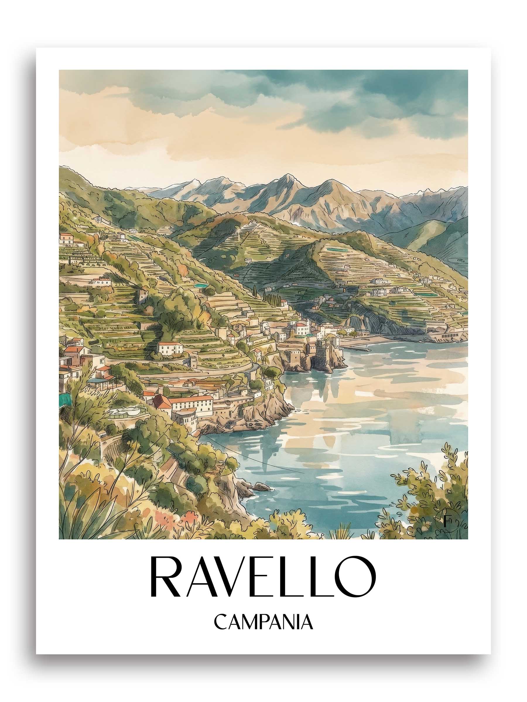 Ravello Poster - Kampanien - Italien Kunstdruck - Aquarell von A4 bis A1