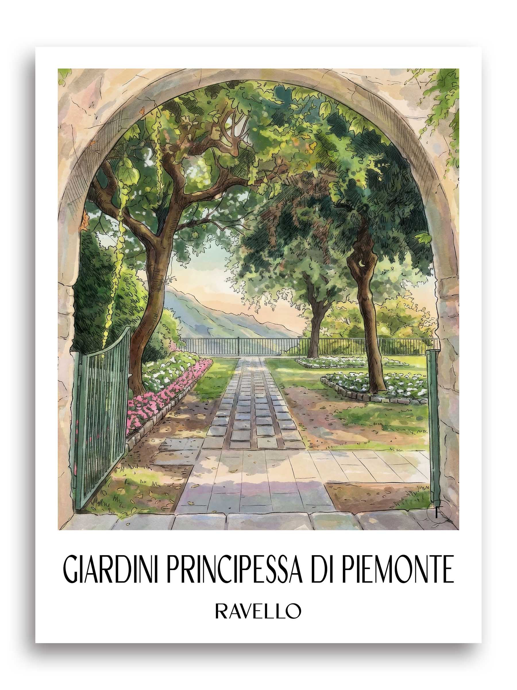 Giardini Principessa di Piemonte Poster - Ravello - Italien Kunstdruck - Aquarell von A4 bis A1