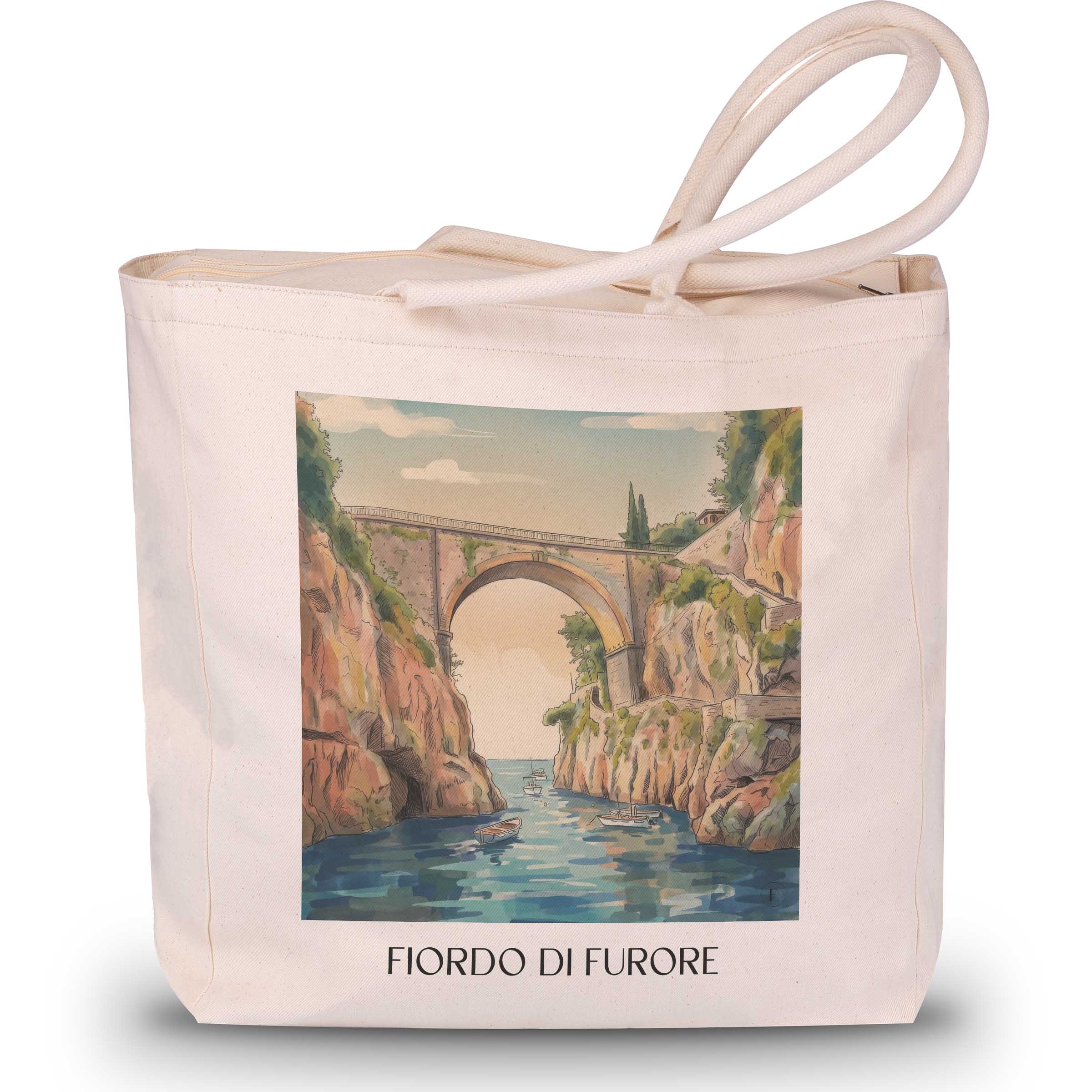 Fiordo di Furore Shopping Tasche - Kampanien - Italien Tote Bag - Einkaufstasche im Aquarell Stil