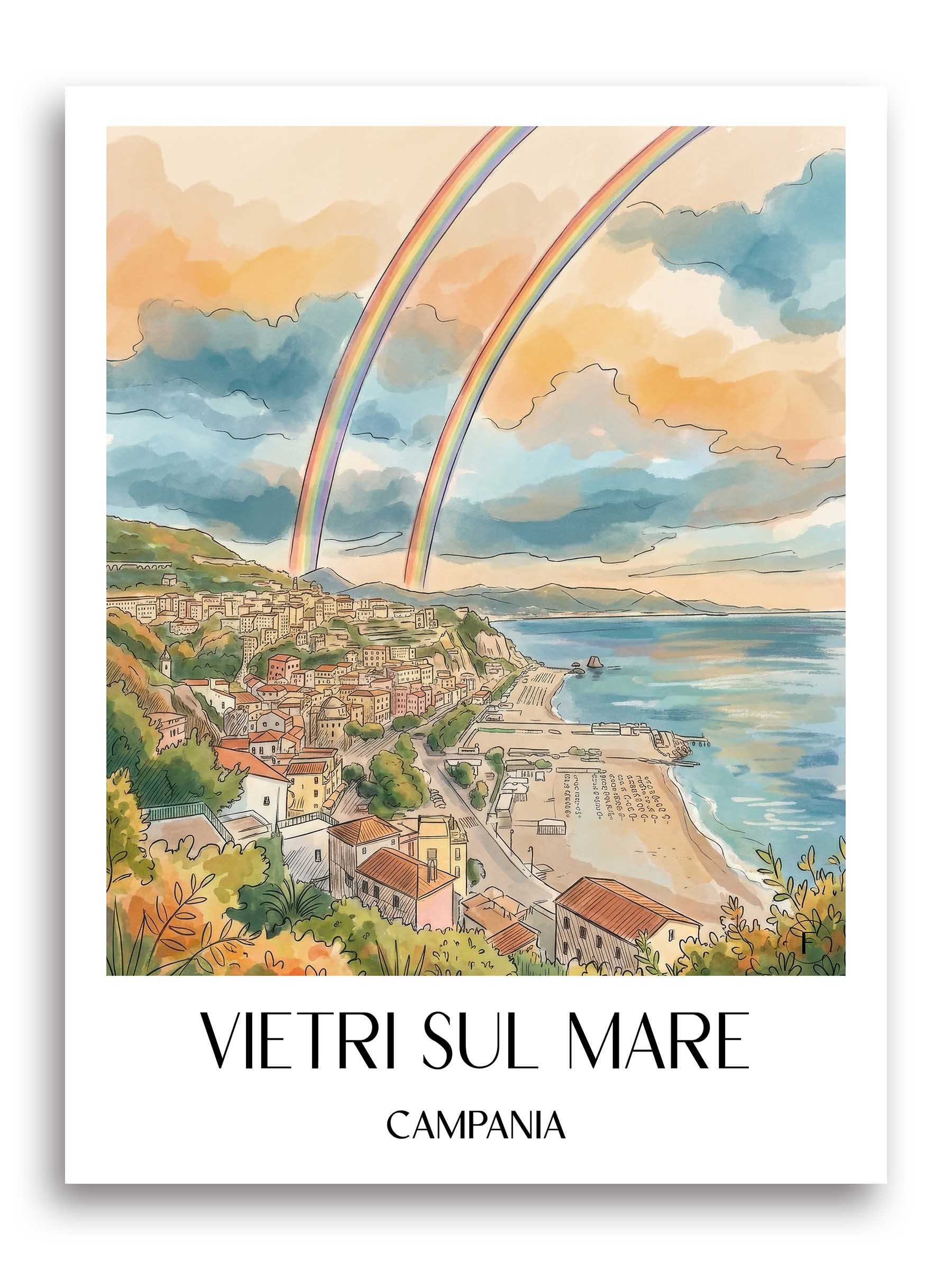 Vietri sul Mare Poster - Kampanien - Italien Kunstdruck - Aquarell von A4 bis A1