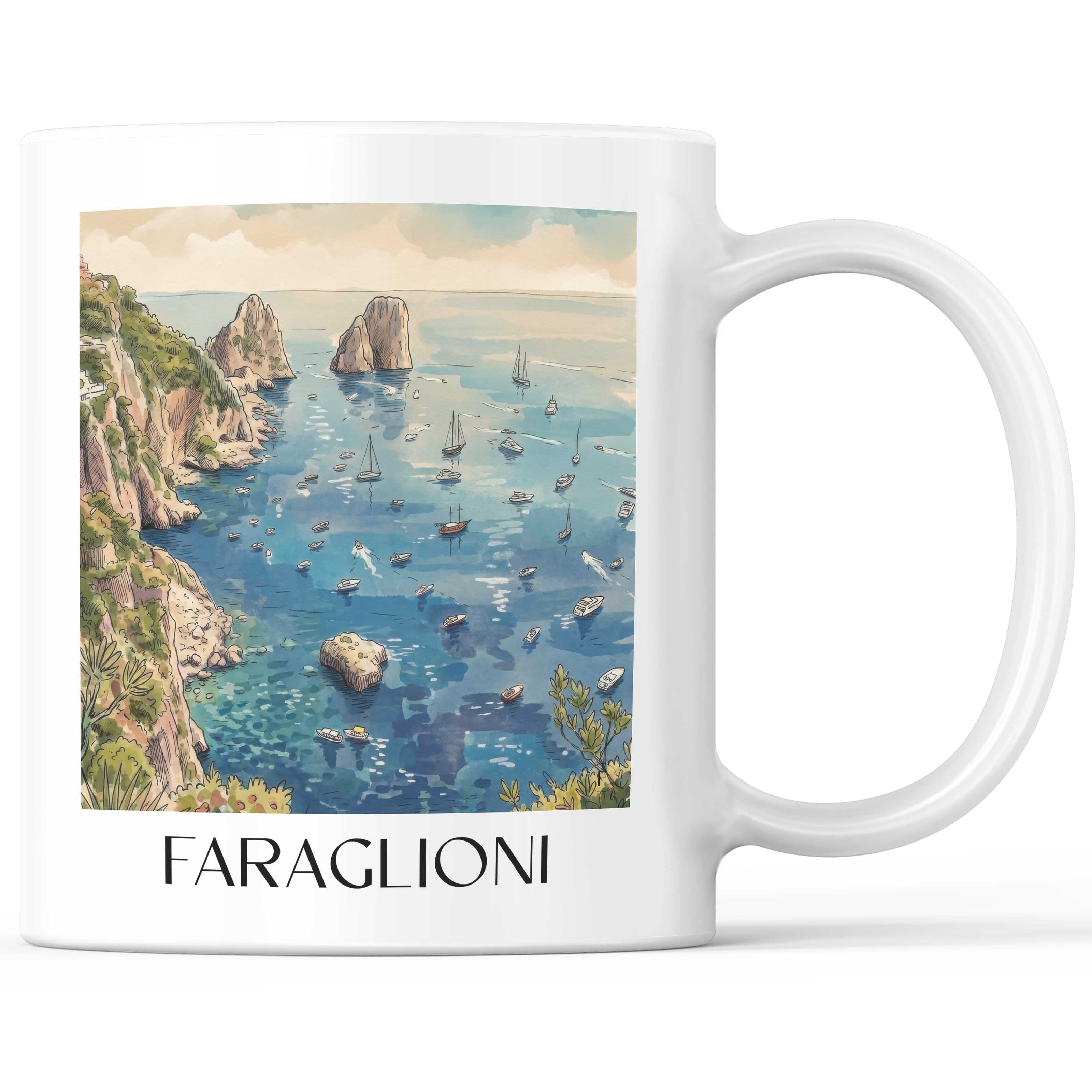 Faraglioni Kaffeebecher - Capri - Italien Becher - Kaffeetasse im Aquarell Stil