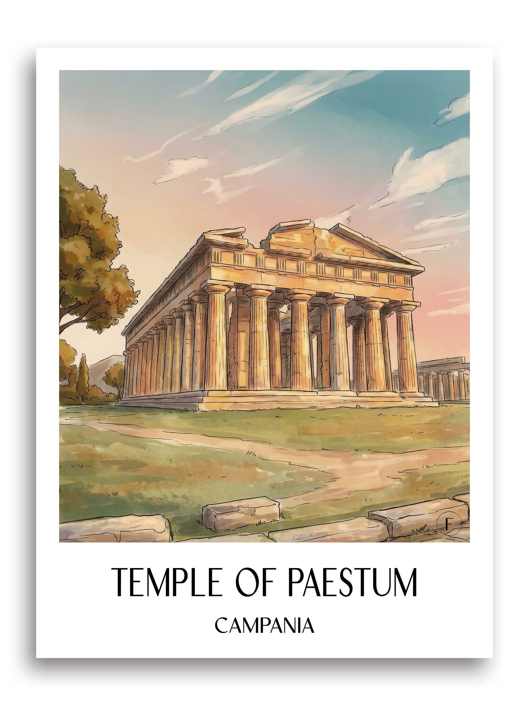 Tempel von Paestum Poster - Kampanien - Italien Kunstdruck - Aquarell von A4 bis A1