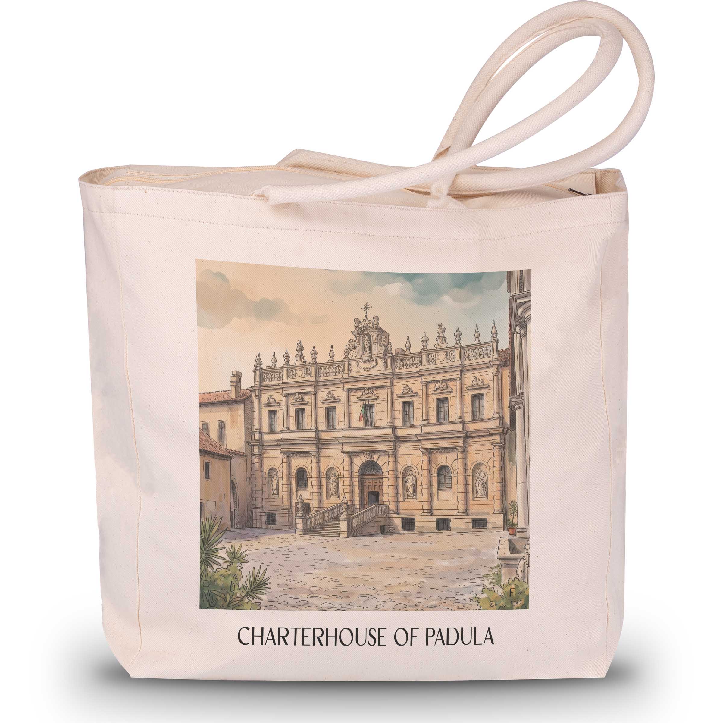 Kartause von Padula Shopping Tasche - Kampanien - Italien Tote Bag - Einkaufstasche im Aquarell Stil