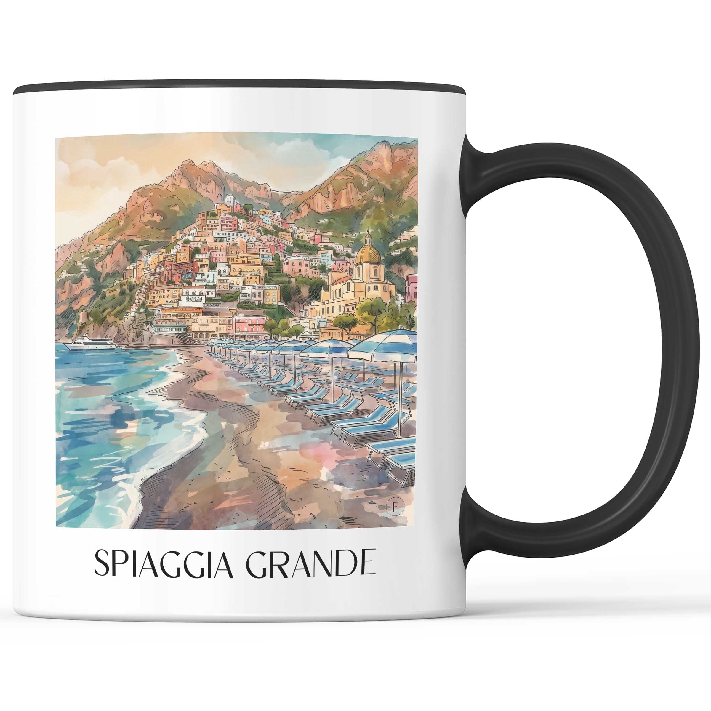 Spiaggia Grande Kaffeebecher - Positano - Italien Becher - Kaffeetasse im Aquarell Stil