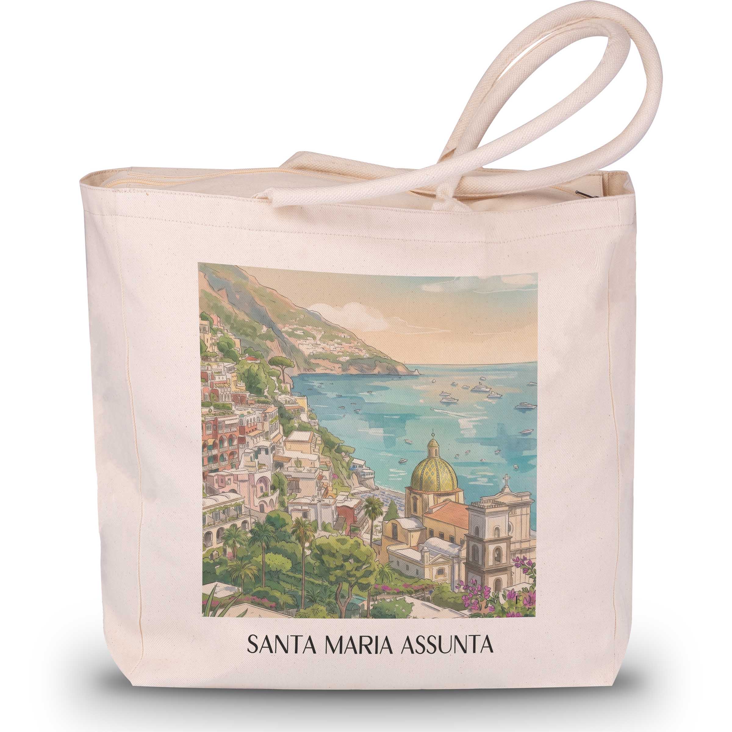 Santa Maria Assunta Shopping Tasche - Positano - Italien Tote Bag - Einkaufstasche im Aquarell Stil