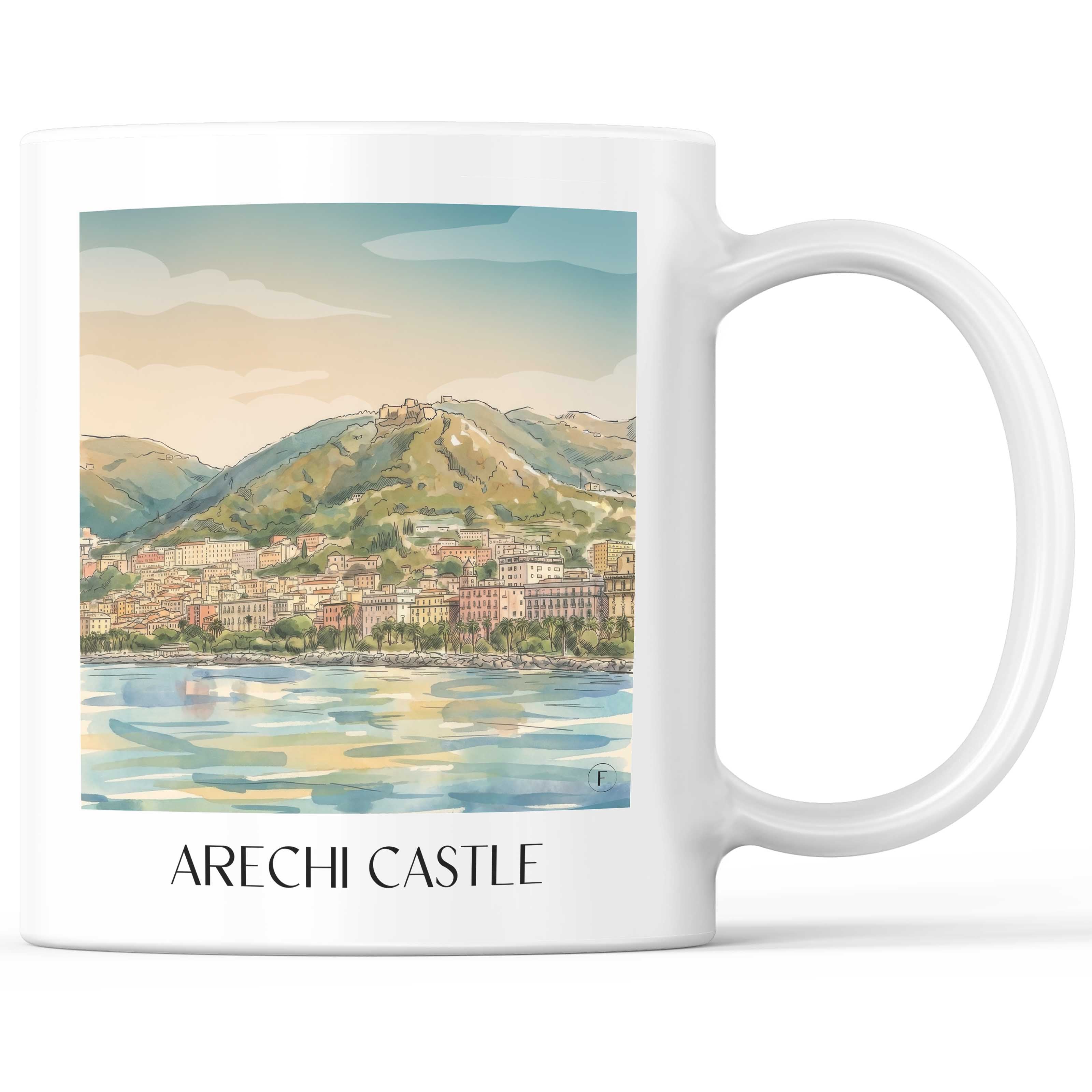 Castello di Arechi Kaffeebecher - Salerno - Italien Becher - Kaffeetasse im Aquarell Stil