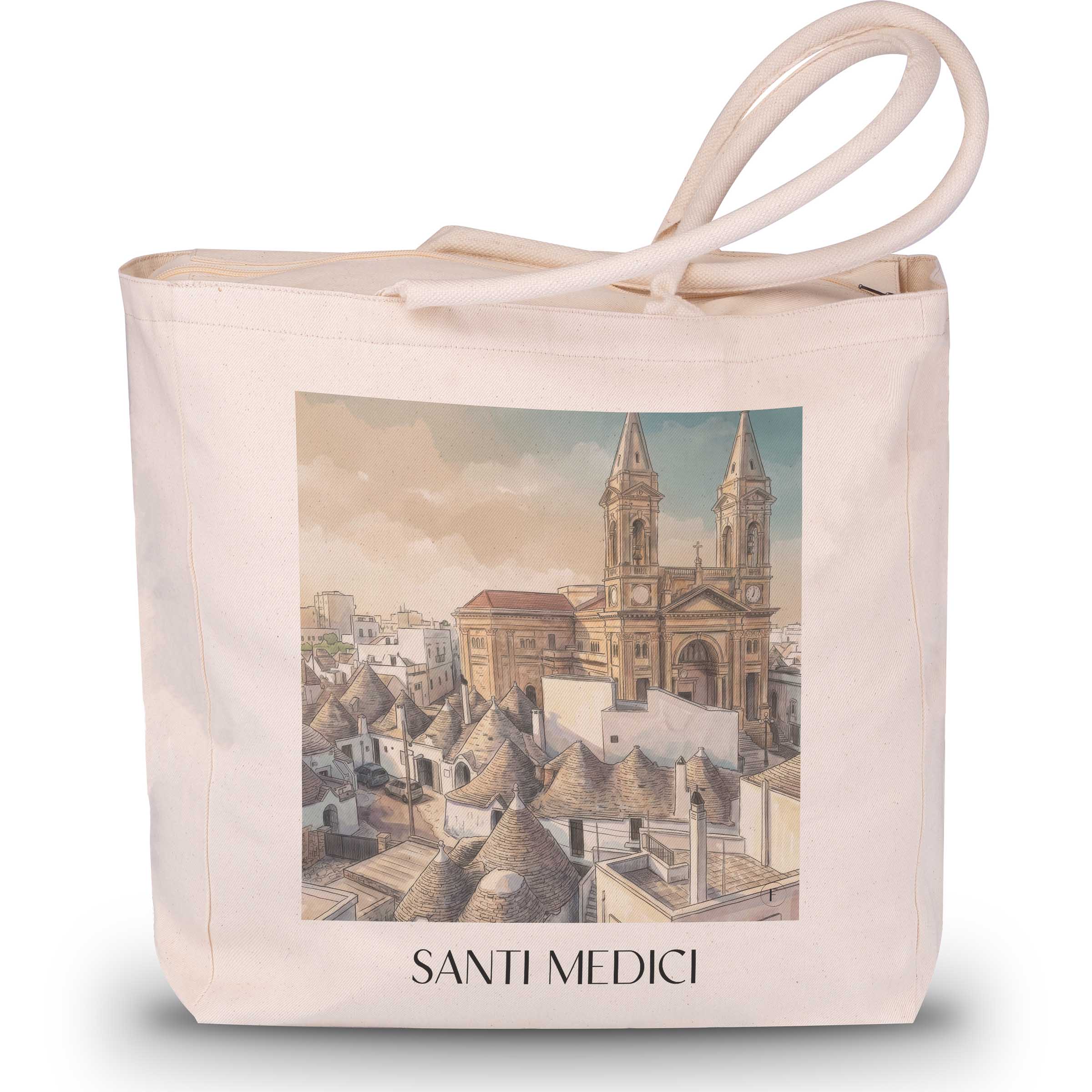 Santi Medici Shopping Tasche - Alberobello - Italien Tote Bag - Einkaufstasche im Aquarell Stil