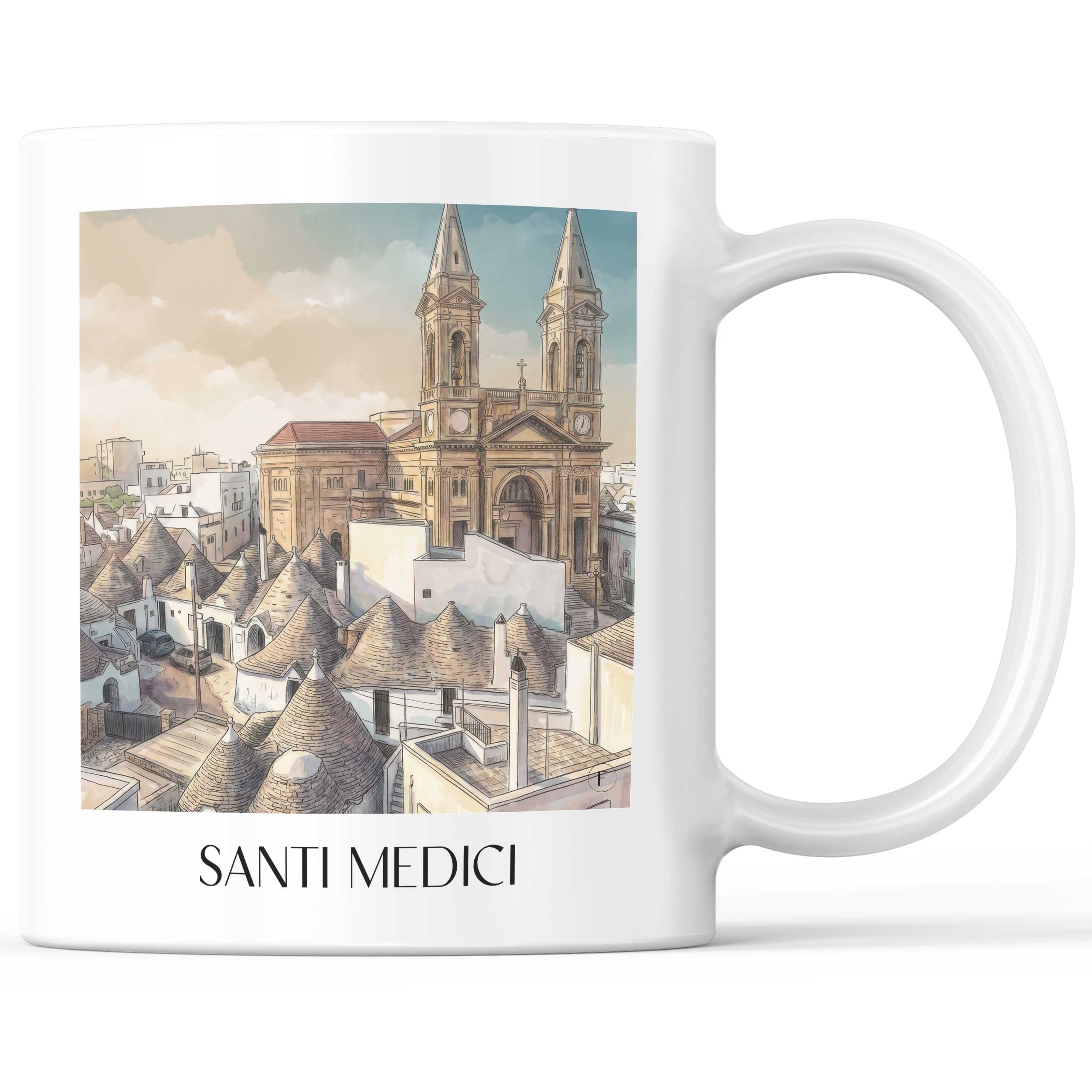 Santi Medici Kaffeebecher - Alberobello - Italien Becher - Kaffeetasse im Aquarell Stil