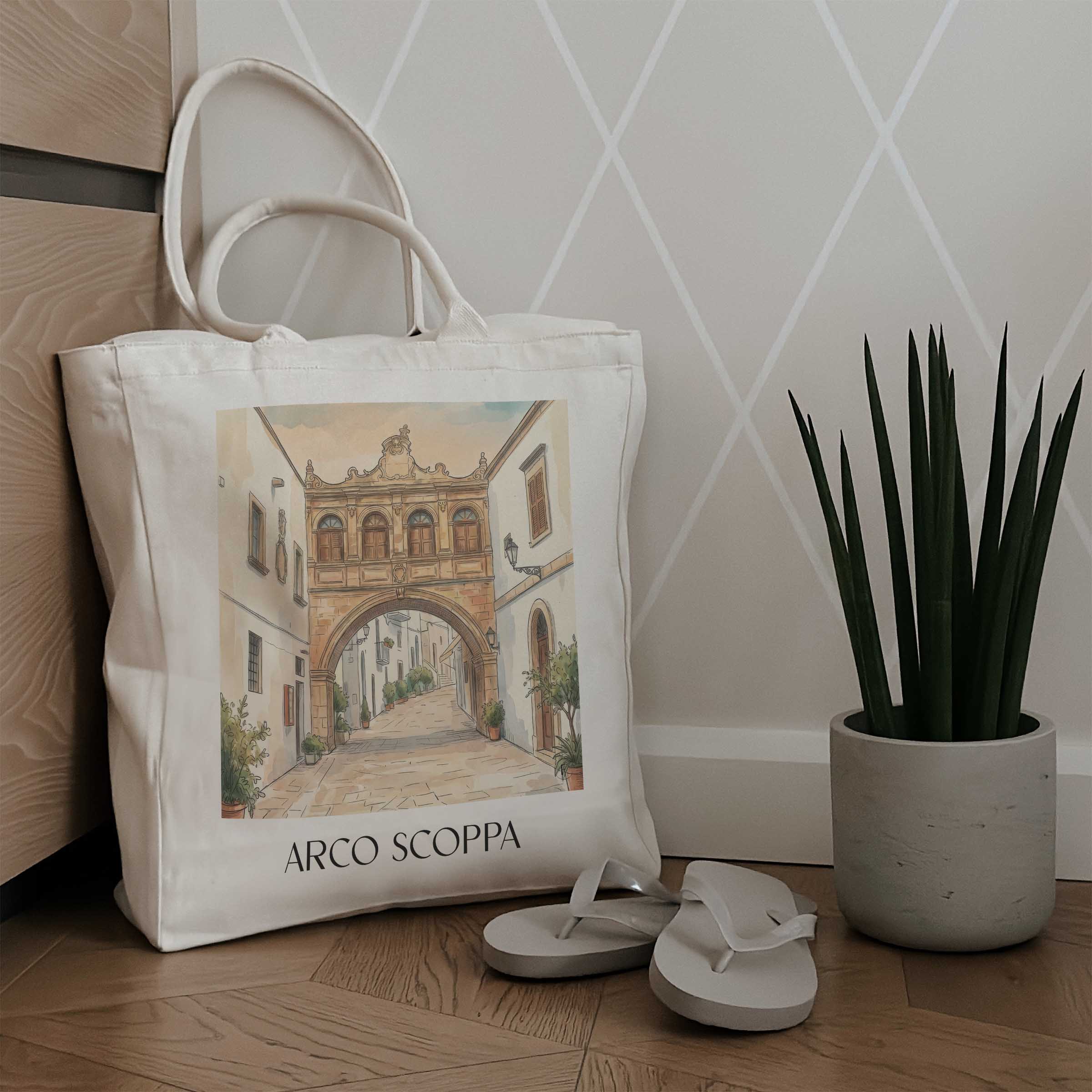 arco-scoppa-ostuni-italien-einkaufstasche-aquarell
