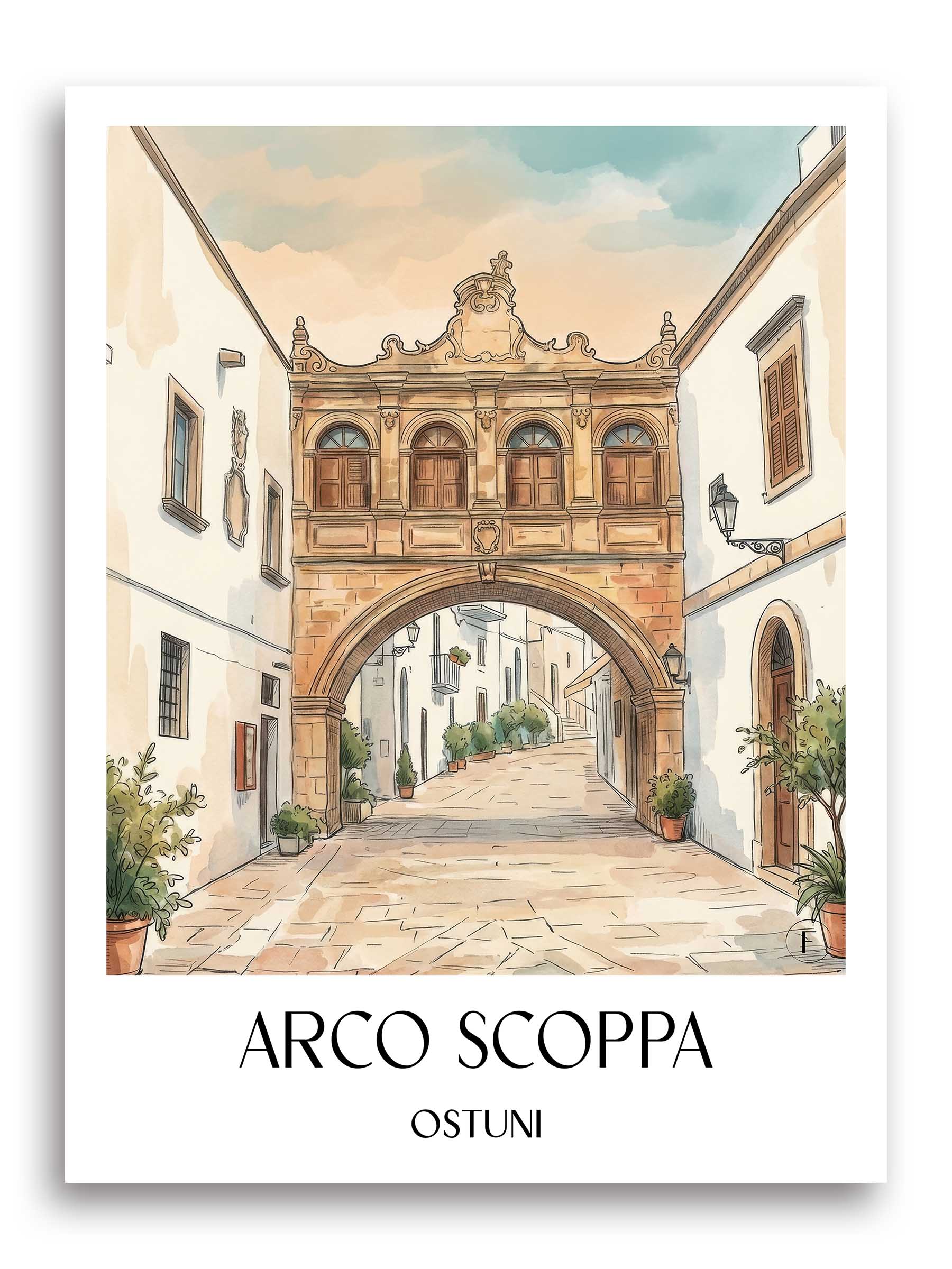 arco-scoppa-ostuni-italien-poster-aquarell