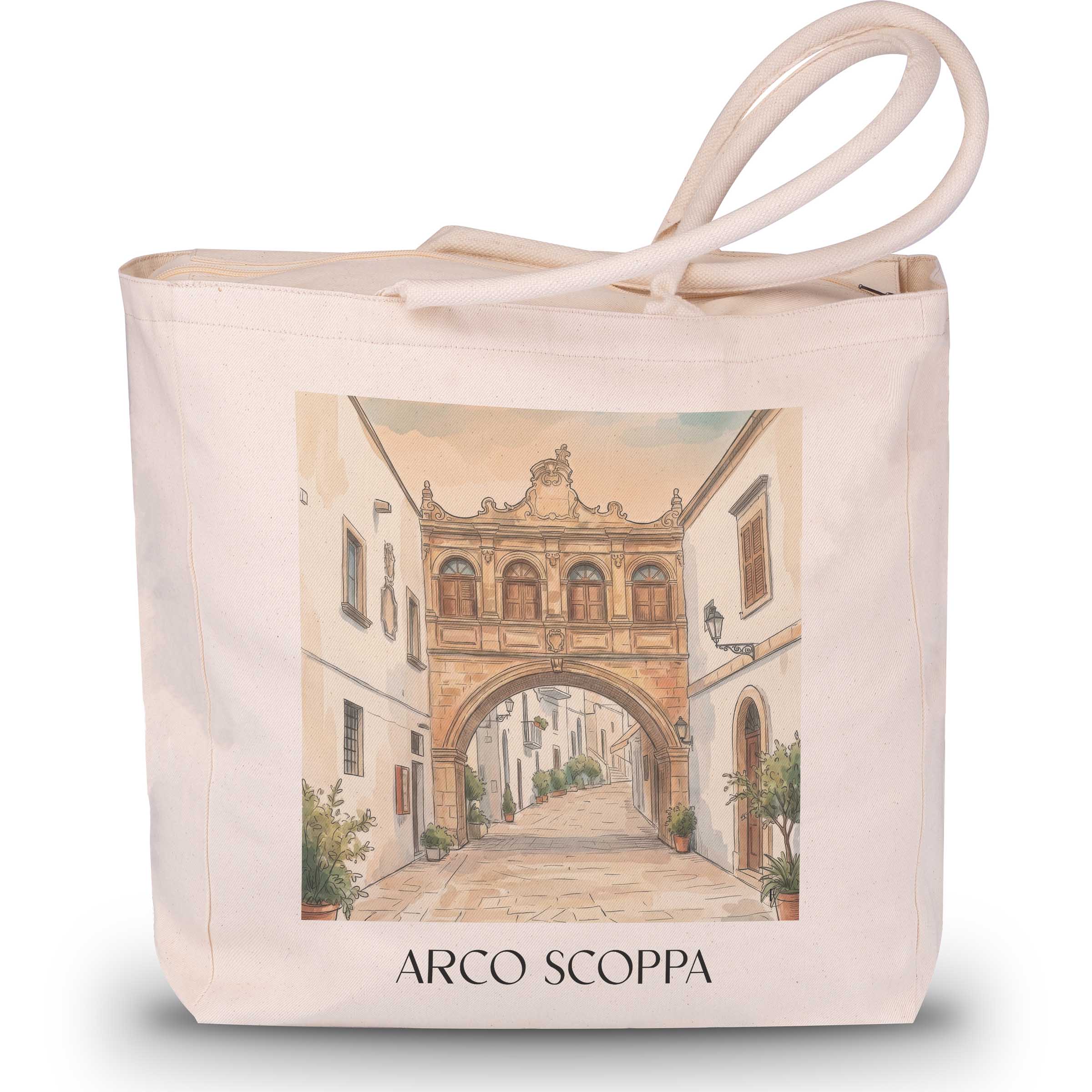 Arco Scoppa Shopping Tasche - Ostuni - Italien Tote Bag - Einkaufstasche im Aquarell Stil
