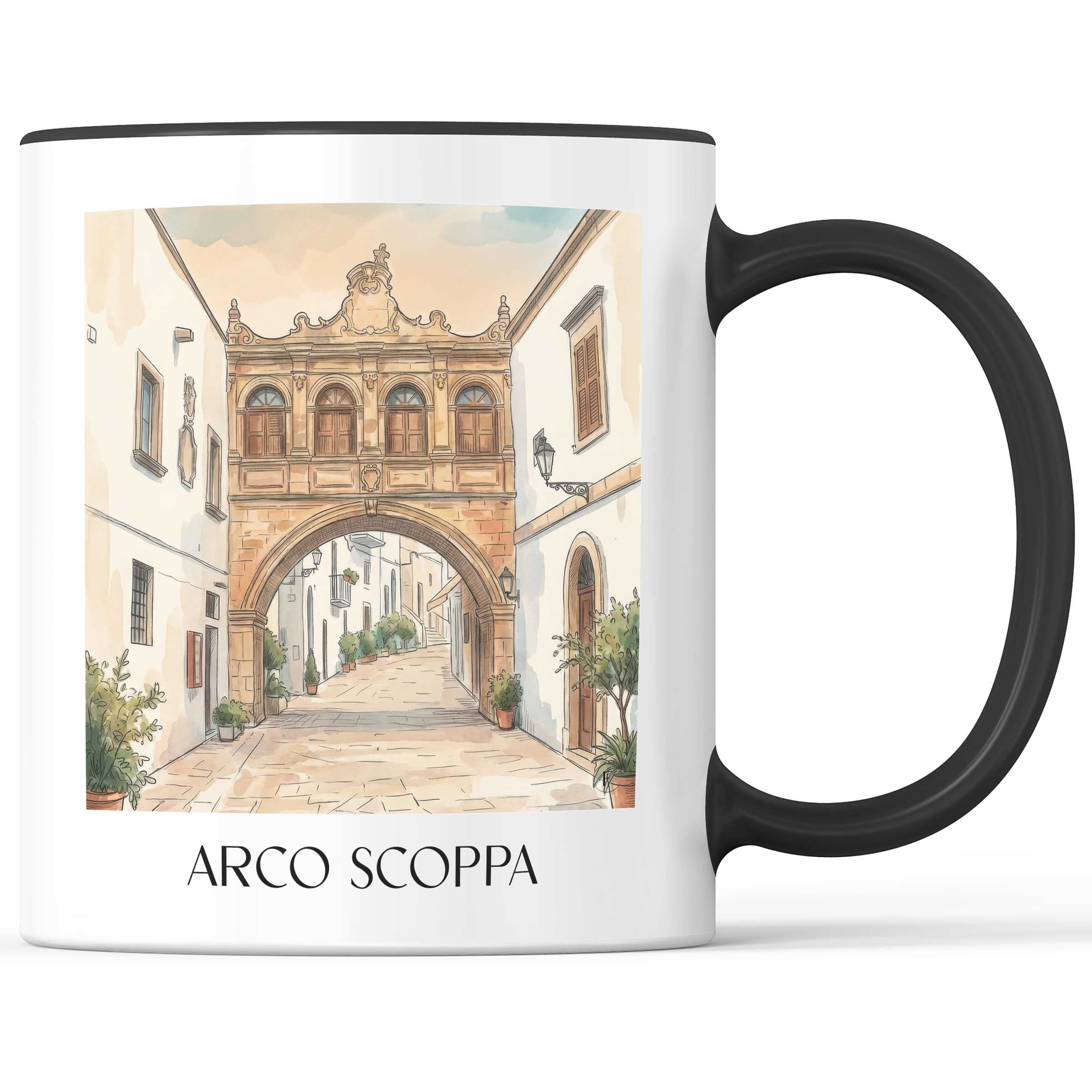 Arco Scoppa Kaffeebecher - Ostuni - Italien Becher - Kaffeetasse im Aquarell Stil