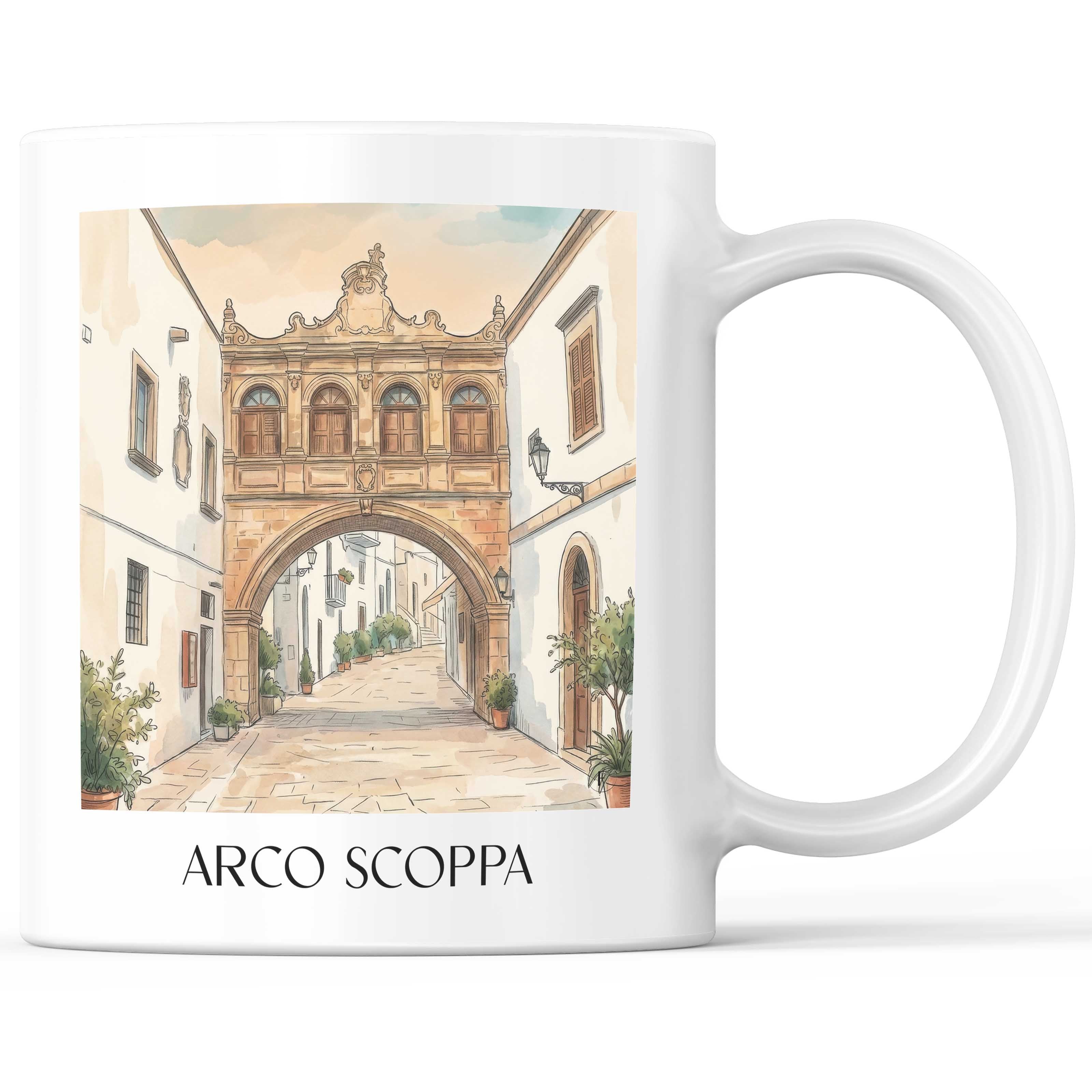 Arco Scoppa Kaffeebecher - Ostuni - Italien Becher - Kaffeetasse im Aquarell Stil