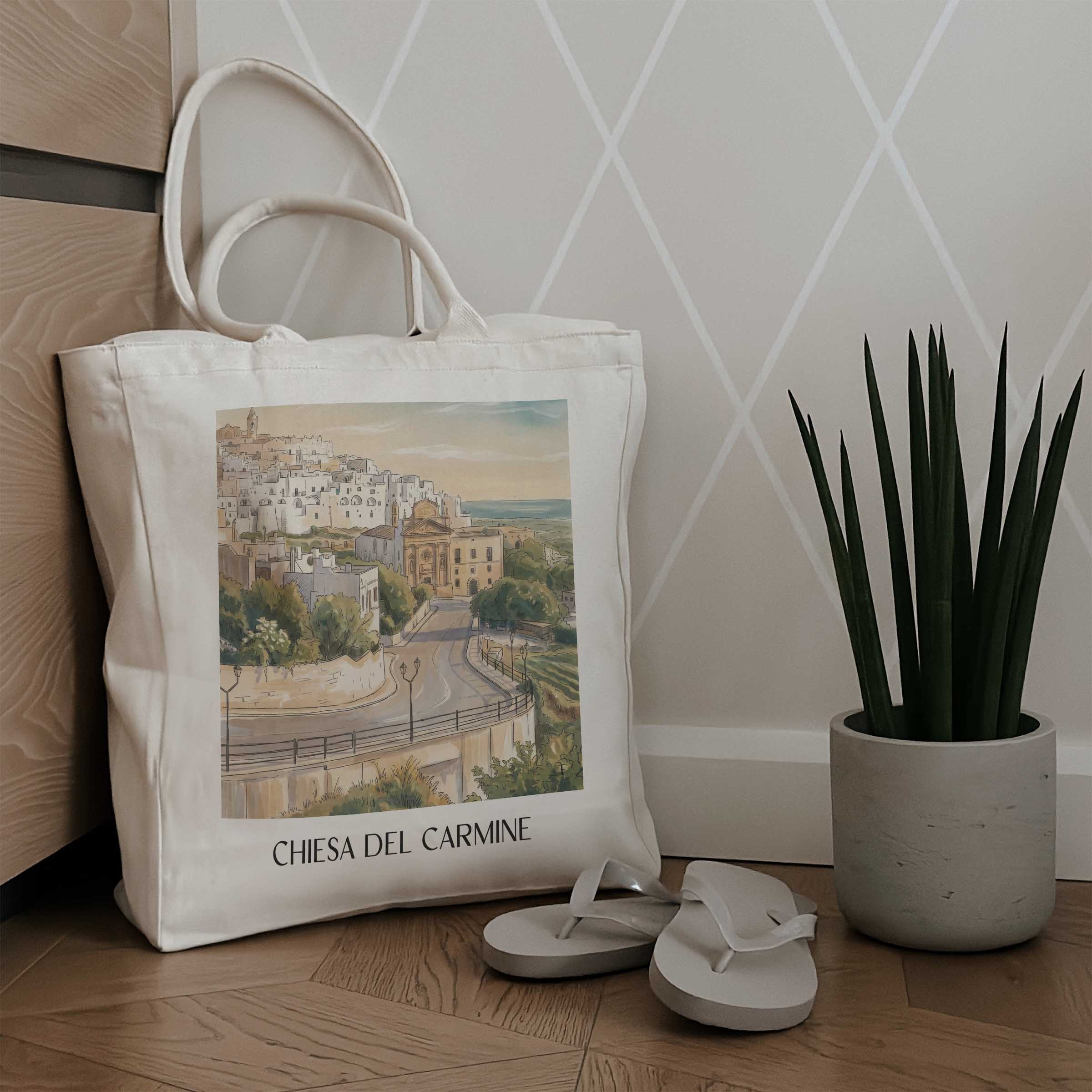 chiesa-del-carmine-ostuni-italien-einkaufstasche-aquarell