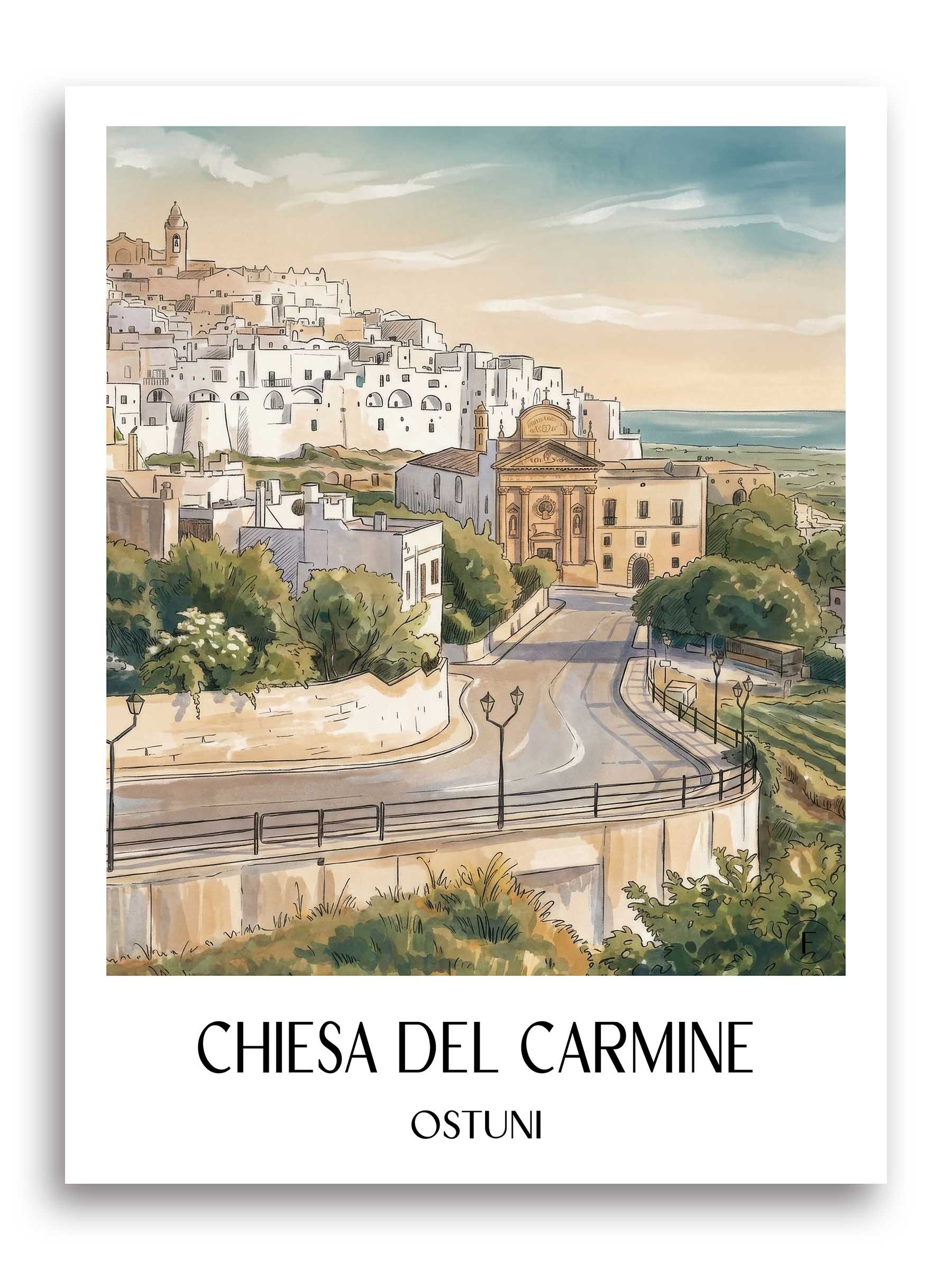 chiesa-del-carmine-ostuni-italien-poster-aquarell