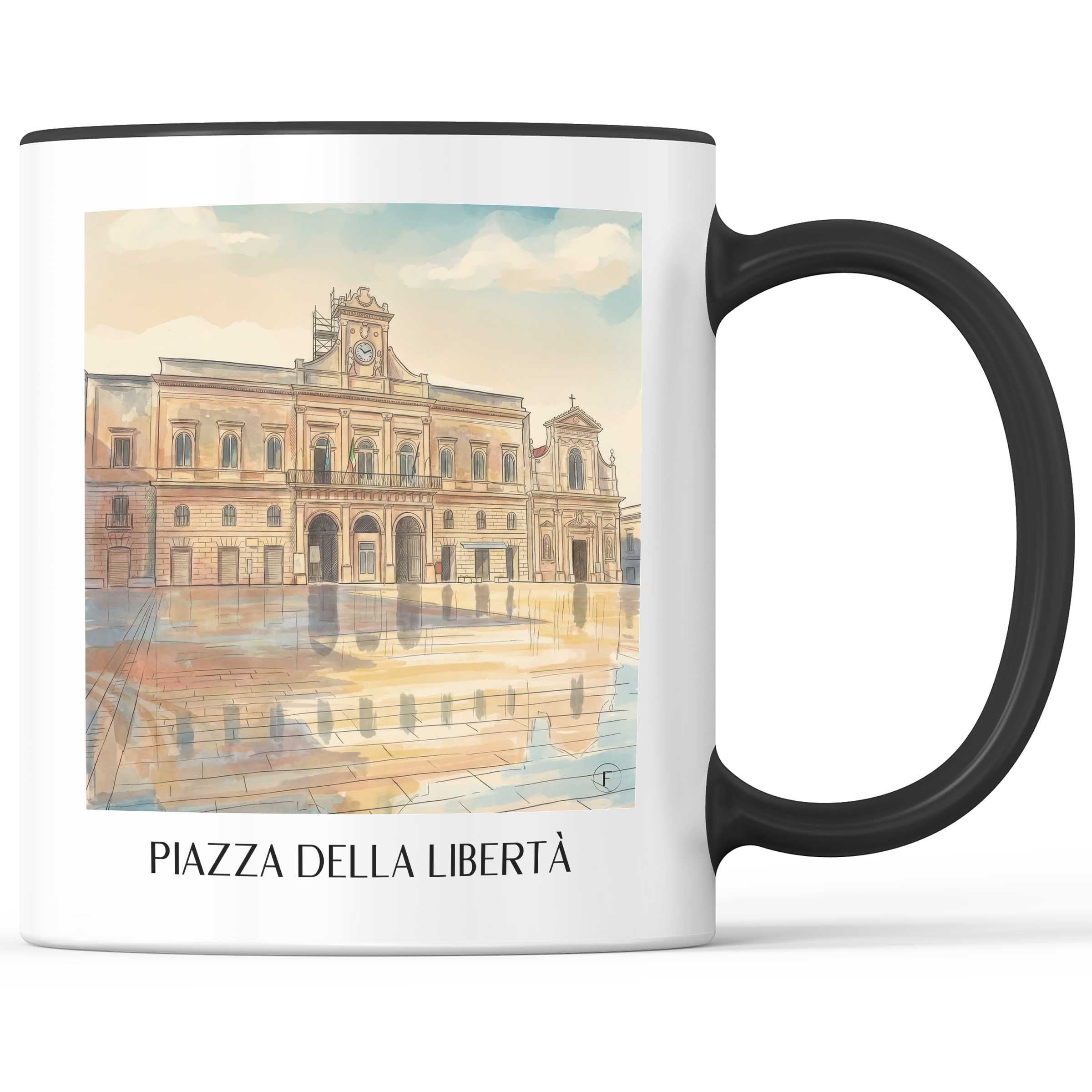 Piazza della Libertà Kaffeebecher - Ostuni - Italien Becher - Kaffeetasse im Aquarell Stil