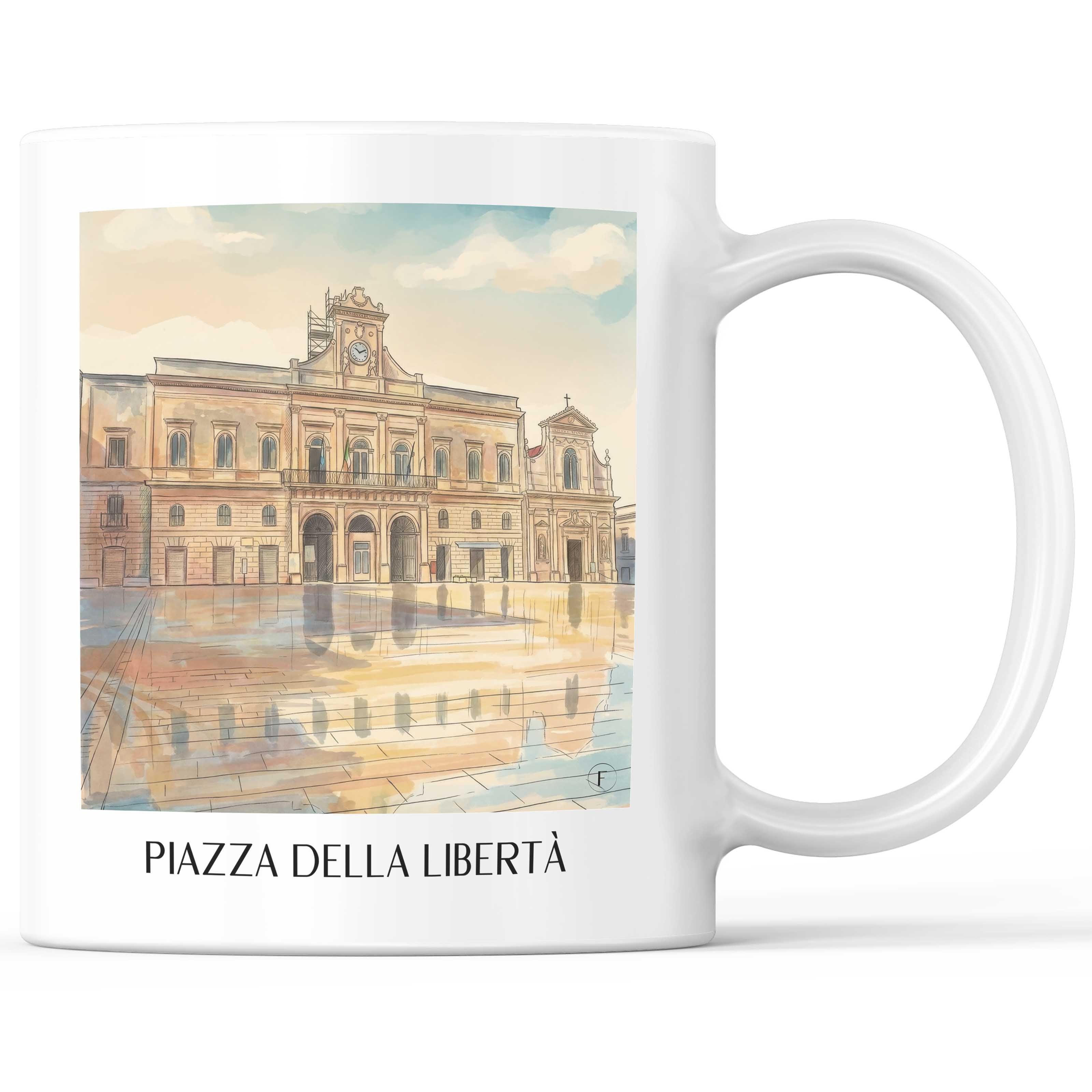 Piazza della Libertà Kaffeebecher - Ostuni - Italien Becher - Kaffeetasse im Aquarell Stil