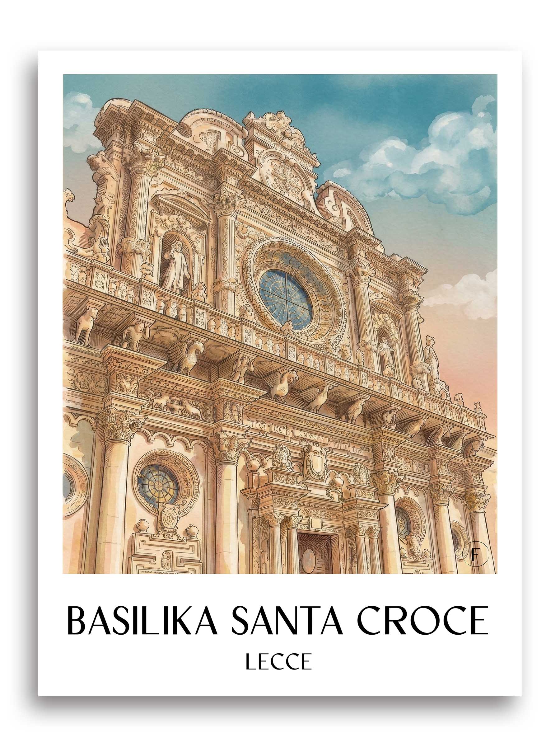 basilika-santa-croce-lecce-italien-poster-aquarell