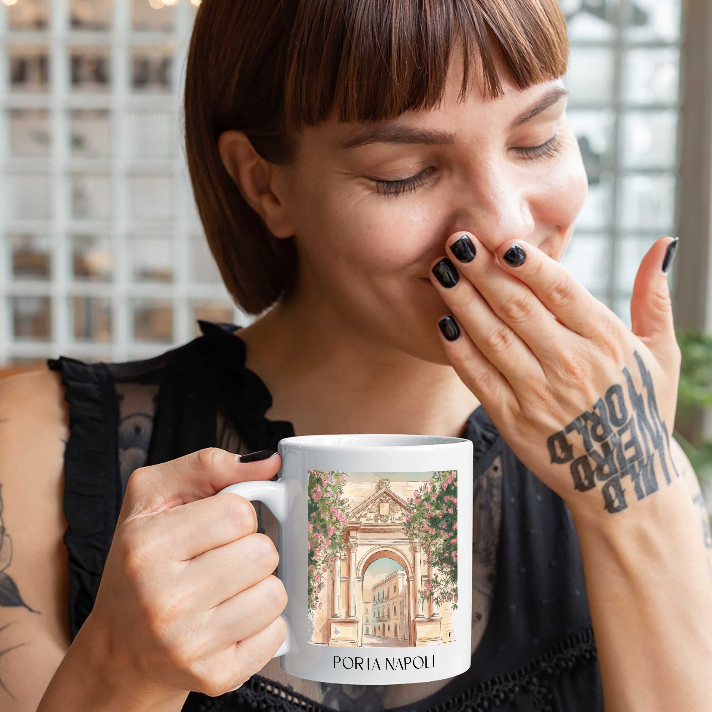 porta-napoli-lecce-italien-kaffeebecher-aquarell